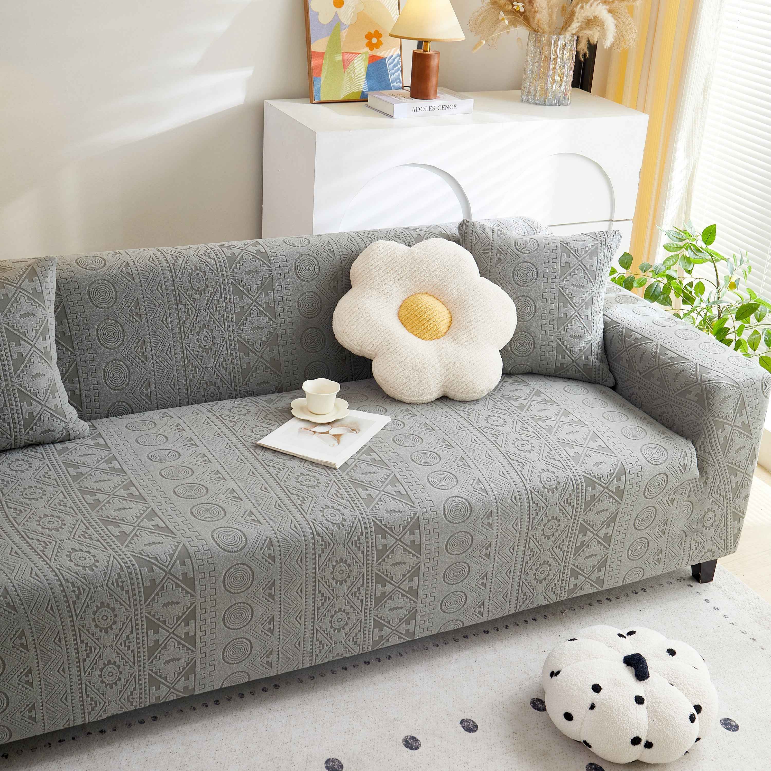 Embossed Geometric Elastic Sofa Cover Boho Stylish Decorative Furniture Covers