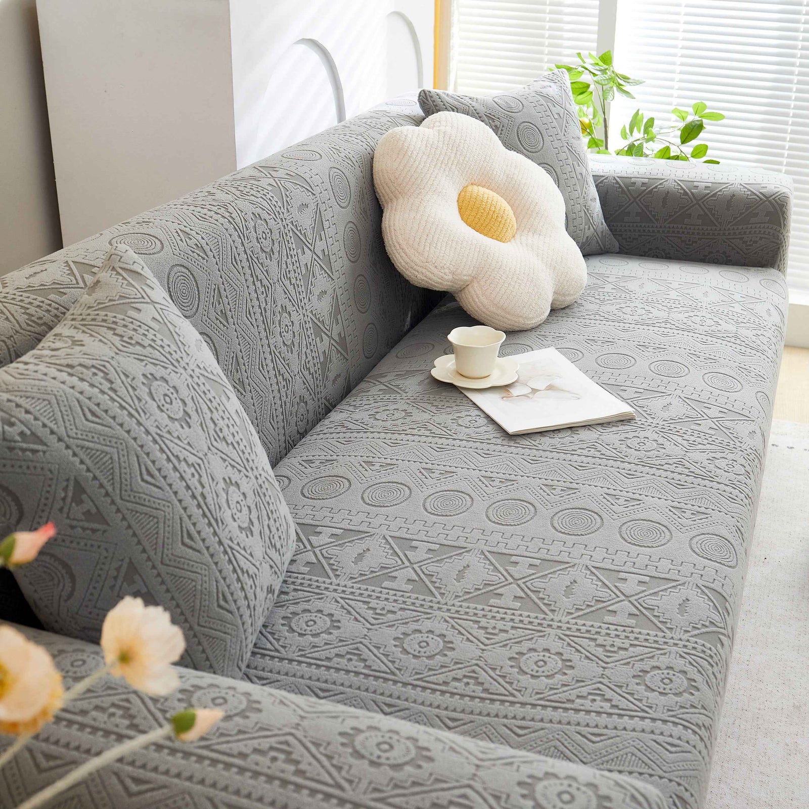 Embossed Geometric Elastic Sofa Cover Boho Stylish Decorative Furniture Covers