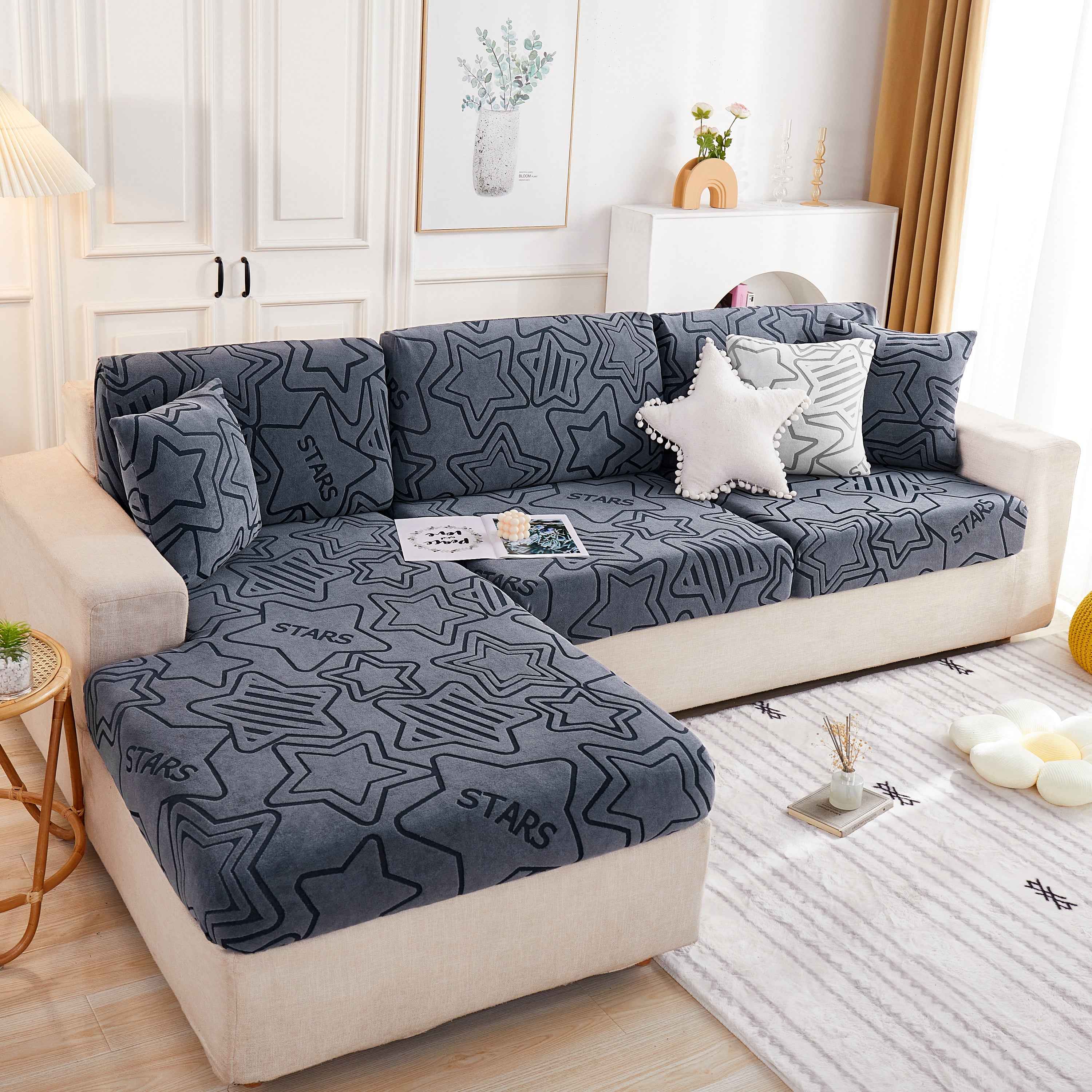 Starry Sky Jacquard Fleece Stretchable Non-Slip Cushion Covers Furniture Covers for L-Shaped Couch