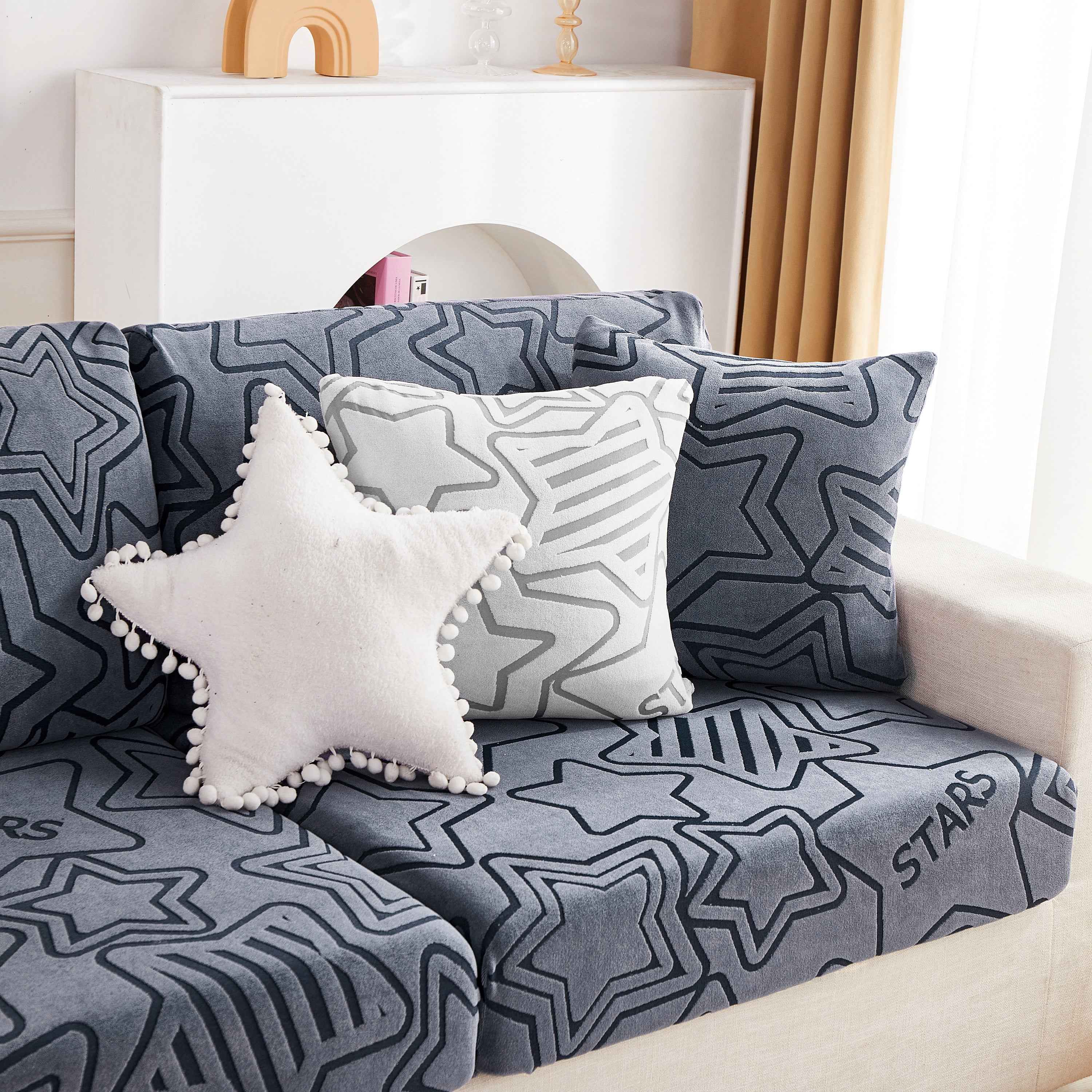 Starry Sky Jacquard Fleece Stretchable Non-Slip Cushion Covers Furniture Covers for L-Shaped Couch