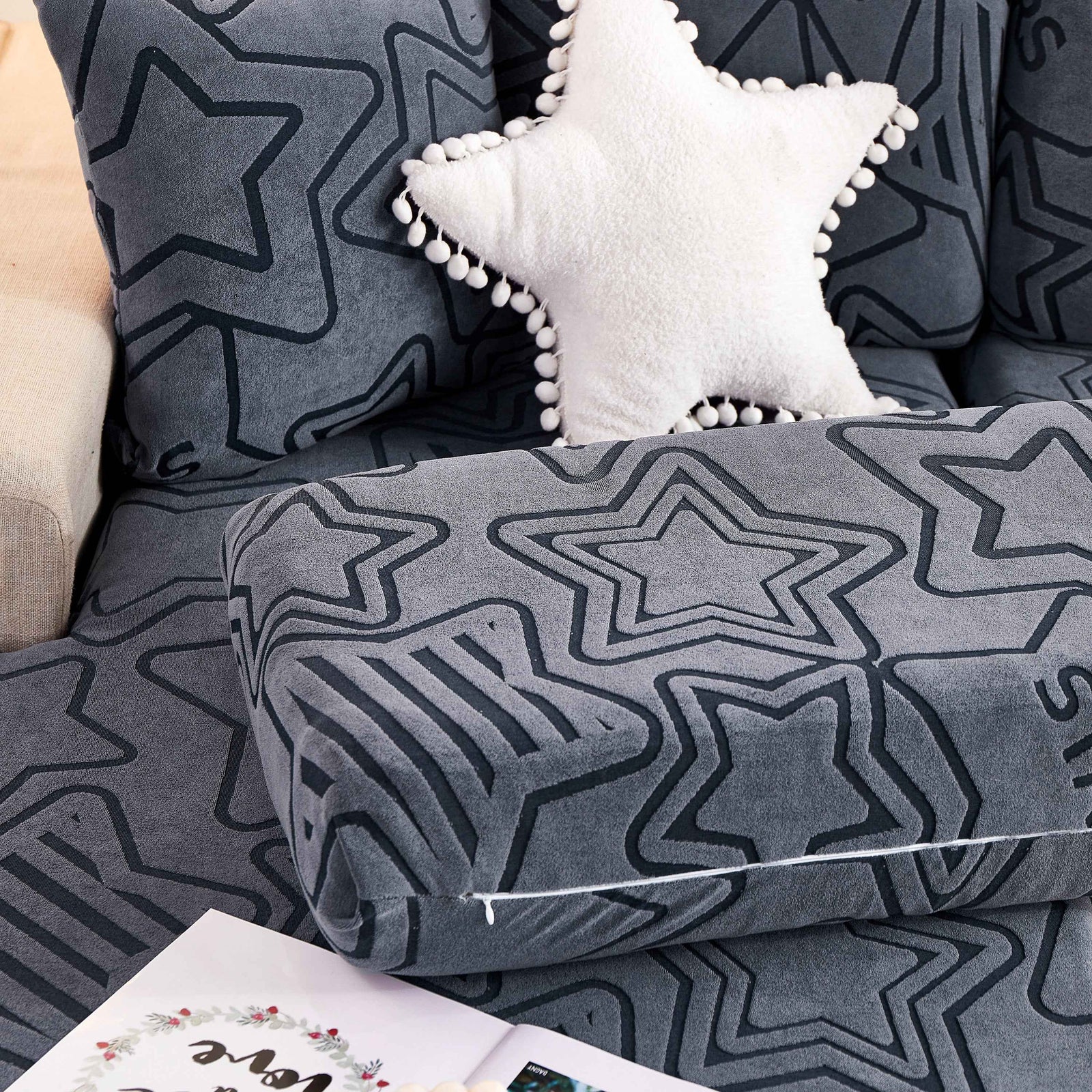 Starry Sky Jacquard Fleece Stretchable Non-Slip Cushion Covers Furniture Covers for L-Shaped Couch