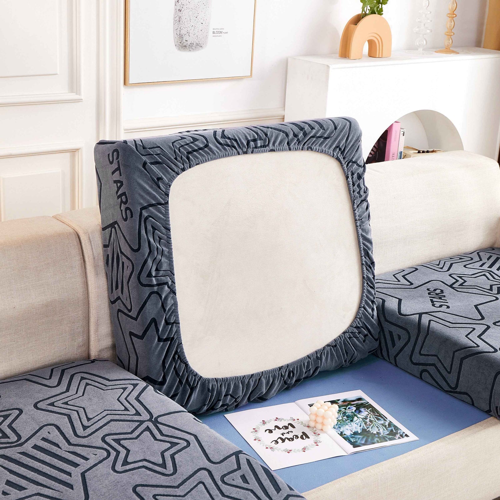 Starry Sky Jacquard Fleece Stretchable Non-Slip Cushion Covers Furniture Covers for L-Shaped Couch