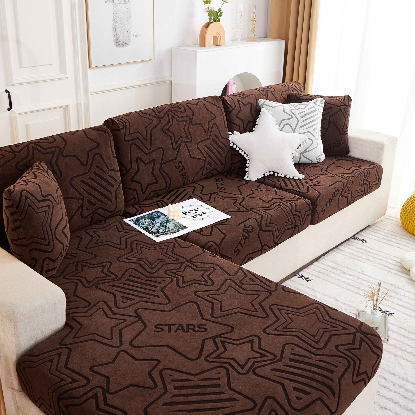 Starry Sky Jacquard Fleece Stretchable Non-Slip Cushion Covers Furniture Covers for L-Shaped Couch
