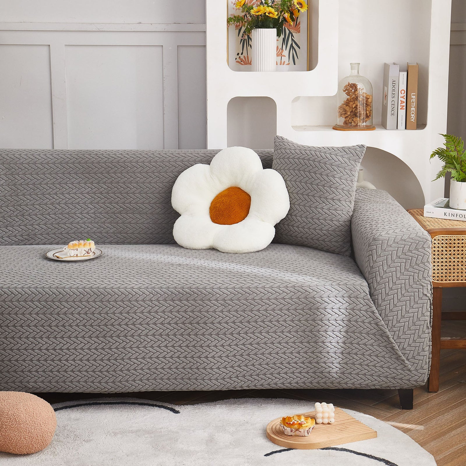3D Geometric Stretch Sofa Slipcovers Non Slip Pet Friendly Washable Fitted Sofa Covers
