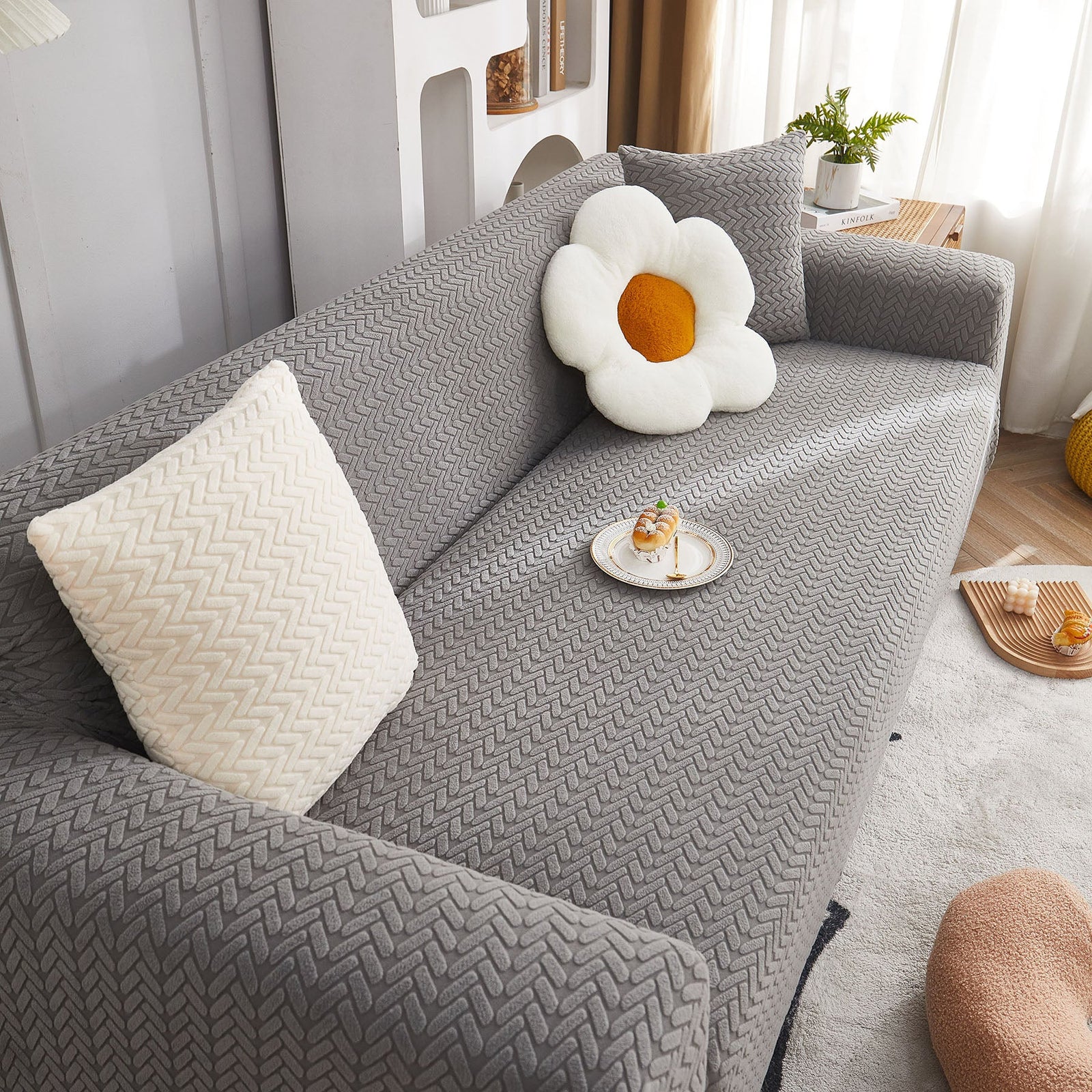 3D Geometric Stretch Sofa Slipcovers Non Slip Pet Friendly Washable Fitted Sofa Covers