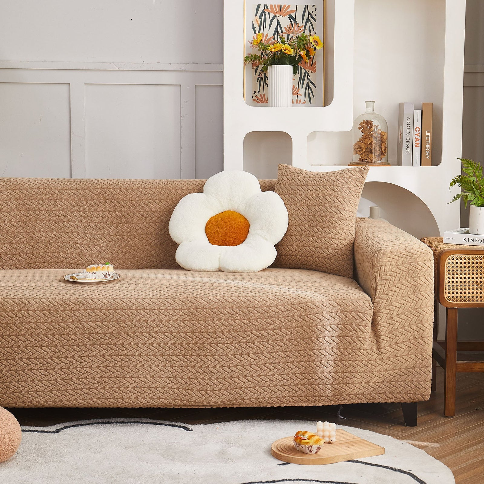 3D Geometric Stretch Sofa Slipcovers Non Slip Pet Friendly Washable Fitted Sofa Covers