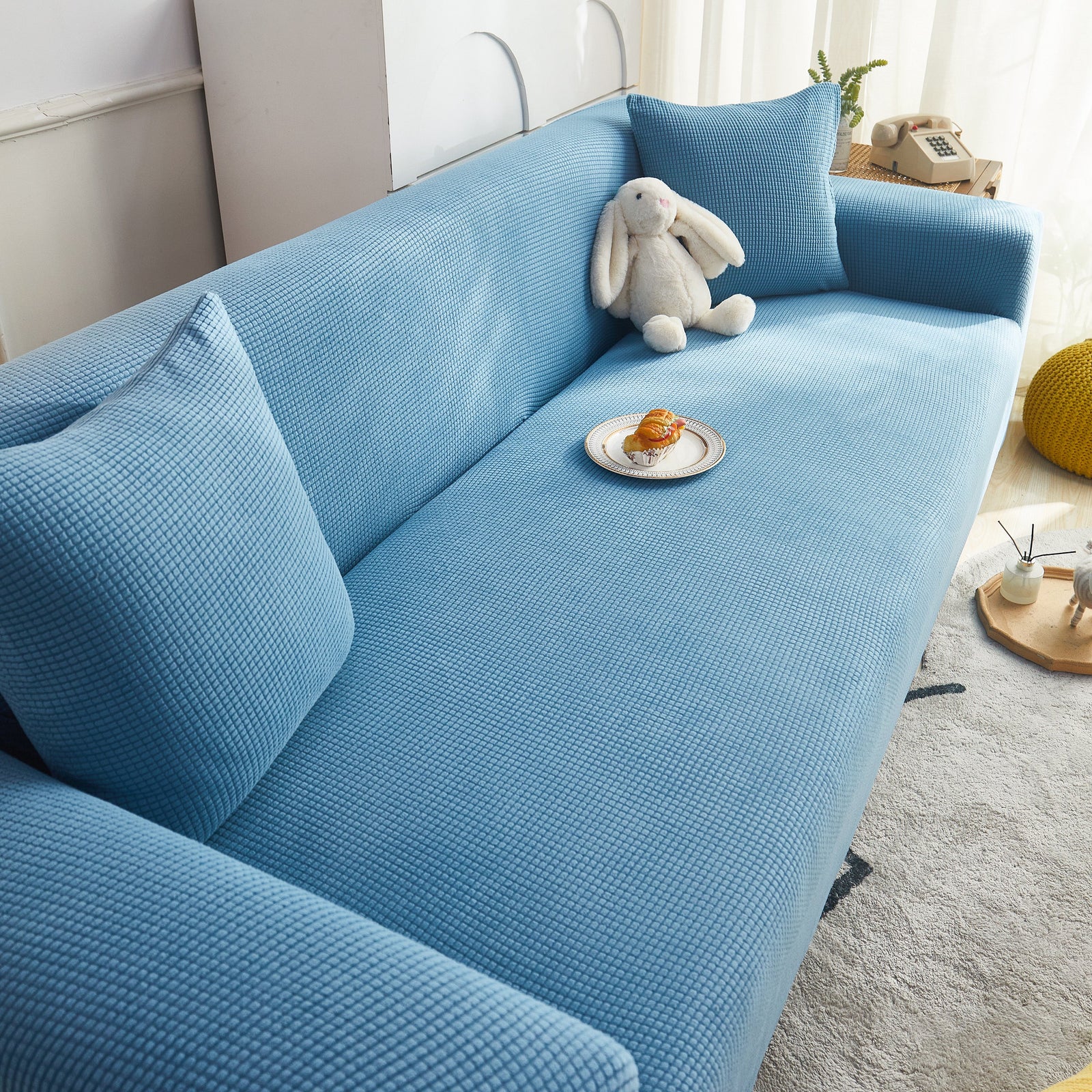 Grid Textured Stretch Sofa Cover, Soft Elastic Slipcover for Couch Protection