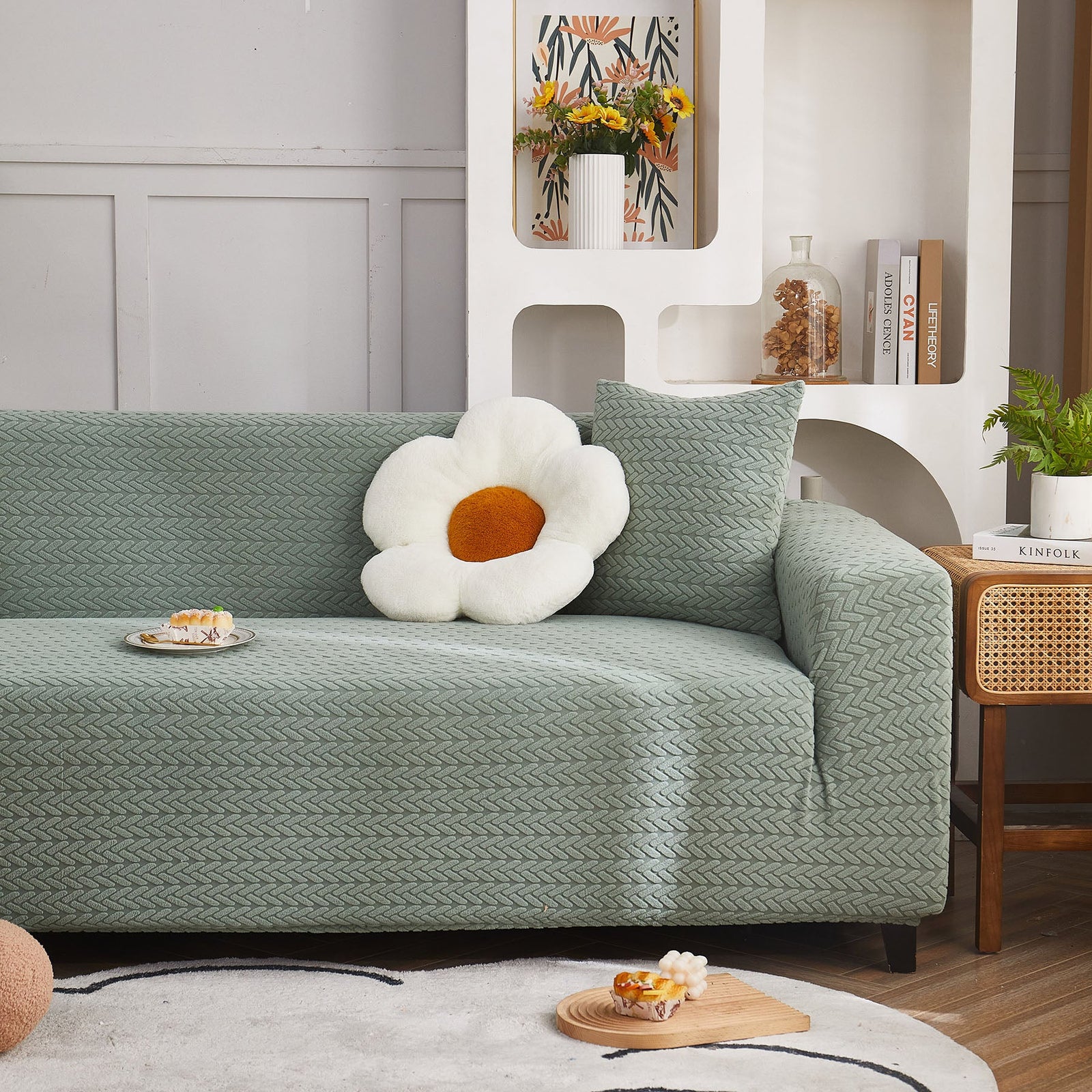 3D Geometric Stretch Sofa Slipcovers Non Slip Pet Friendly Washable Fitted Sofa Covers