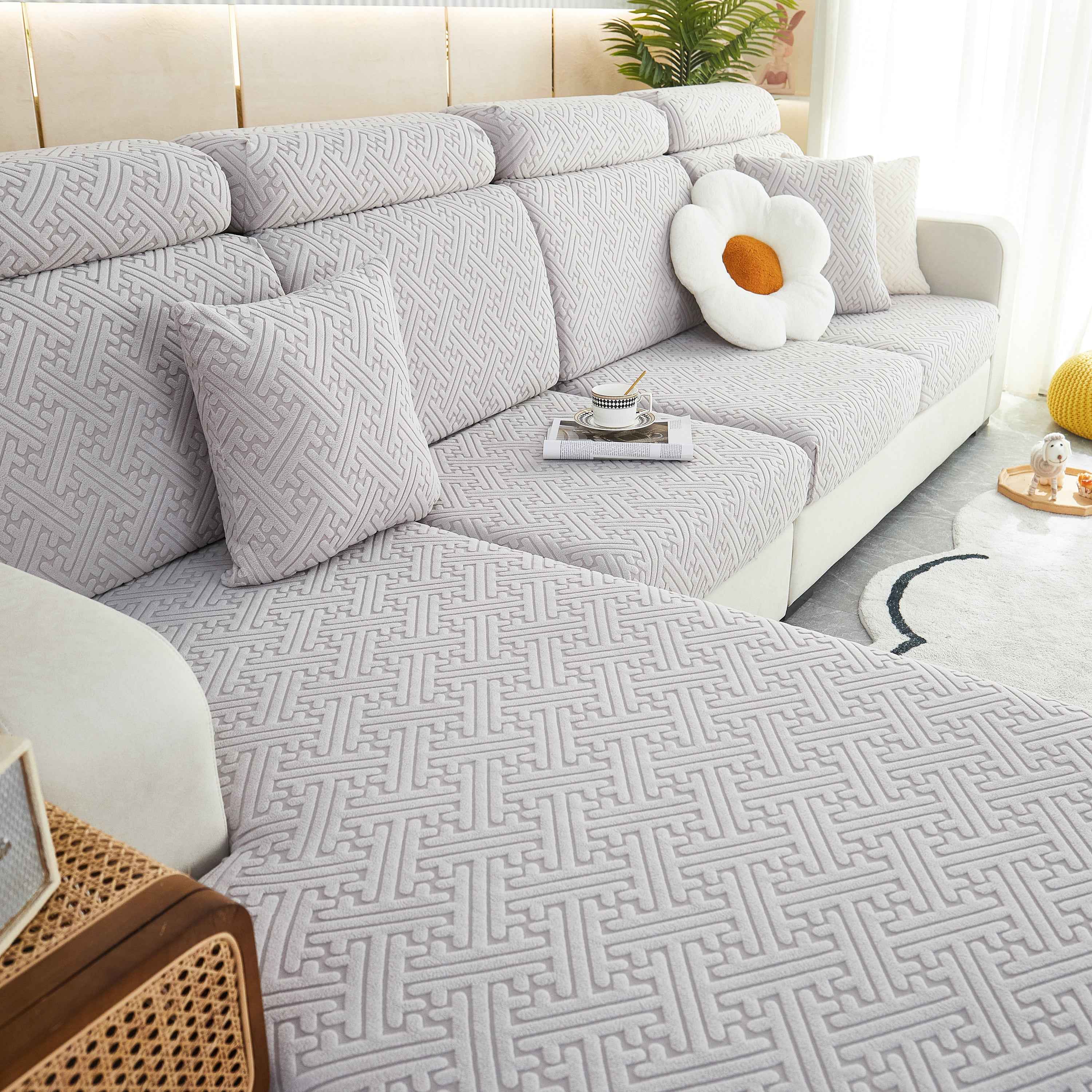 Polar Fleece Couch Cushion Covers, Stretch Sofa Seat Cushion Covers, Elastic Furniture Protector for Pets, Kid