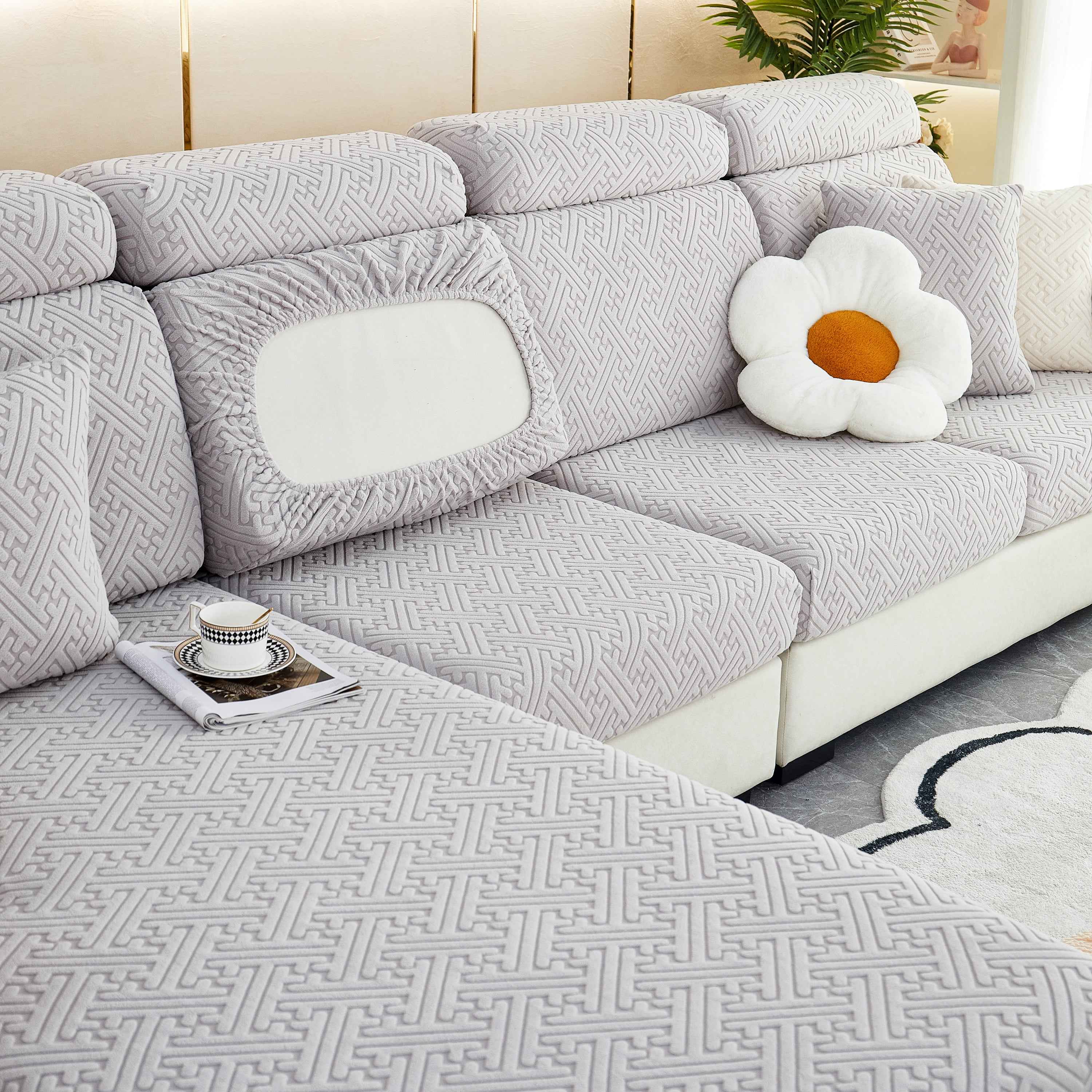 Polar Fleece Couch Cushion Covers, Stretch Sofa Seat Cushion Covers, Elastic Furniture Protector for Pets, Kid