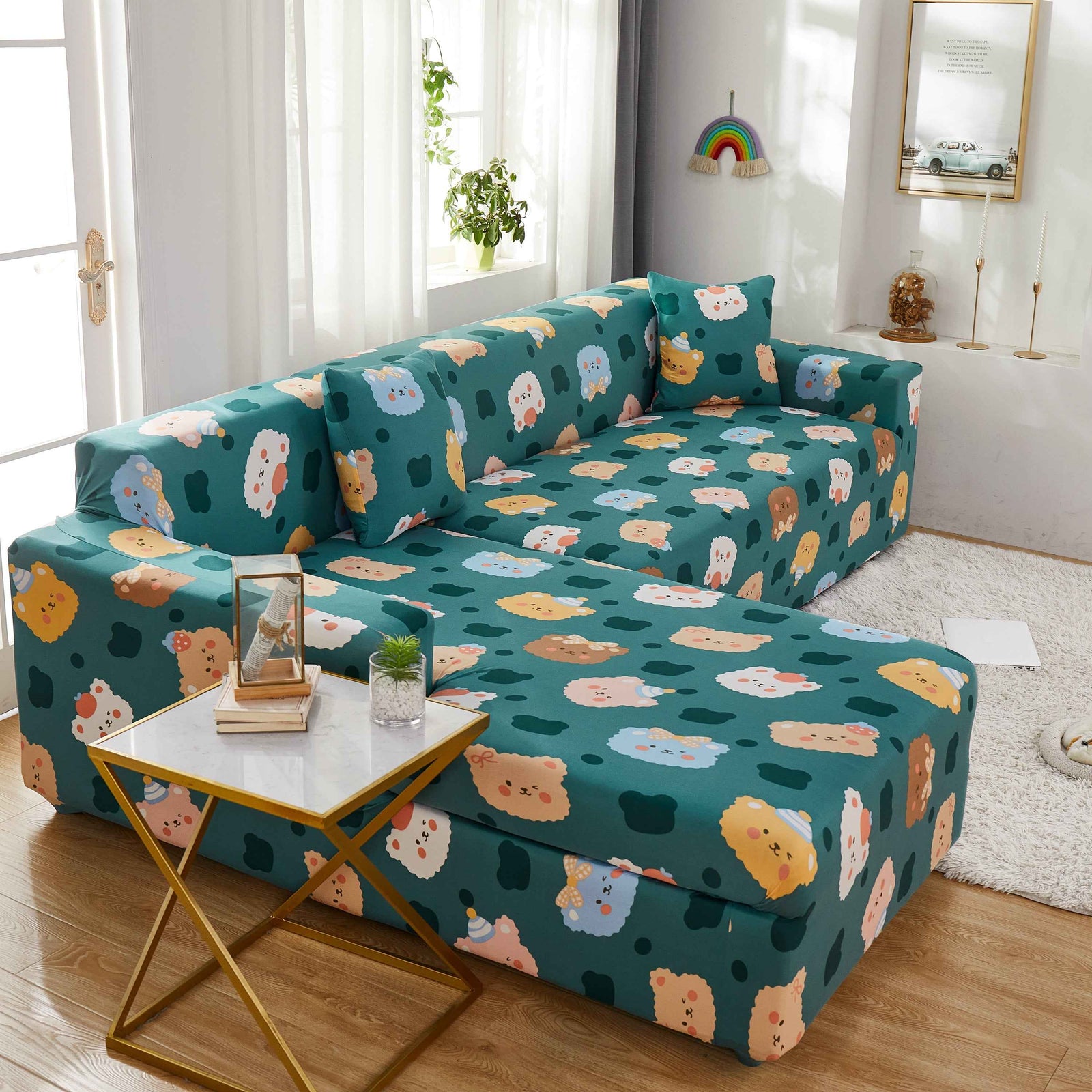 Stretch Sofa Covers for Sectional Couch, Washable Non Slip Slipcovers with Pillowcases