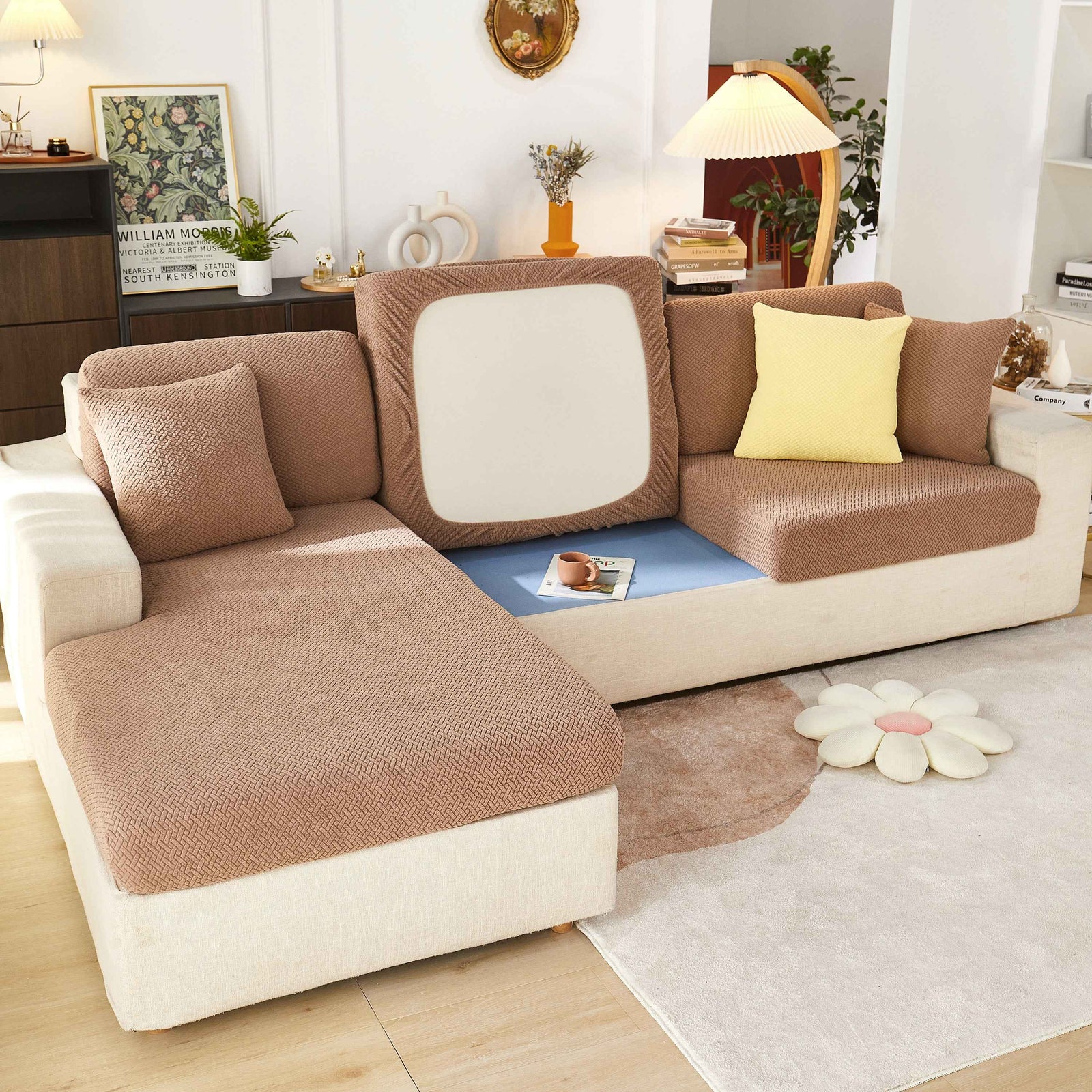 High Stretch Separate Cushion Covers Sofa Slipcover for L-Shaped Sectional Couch