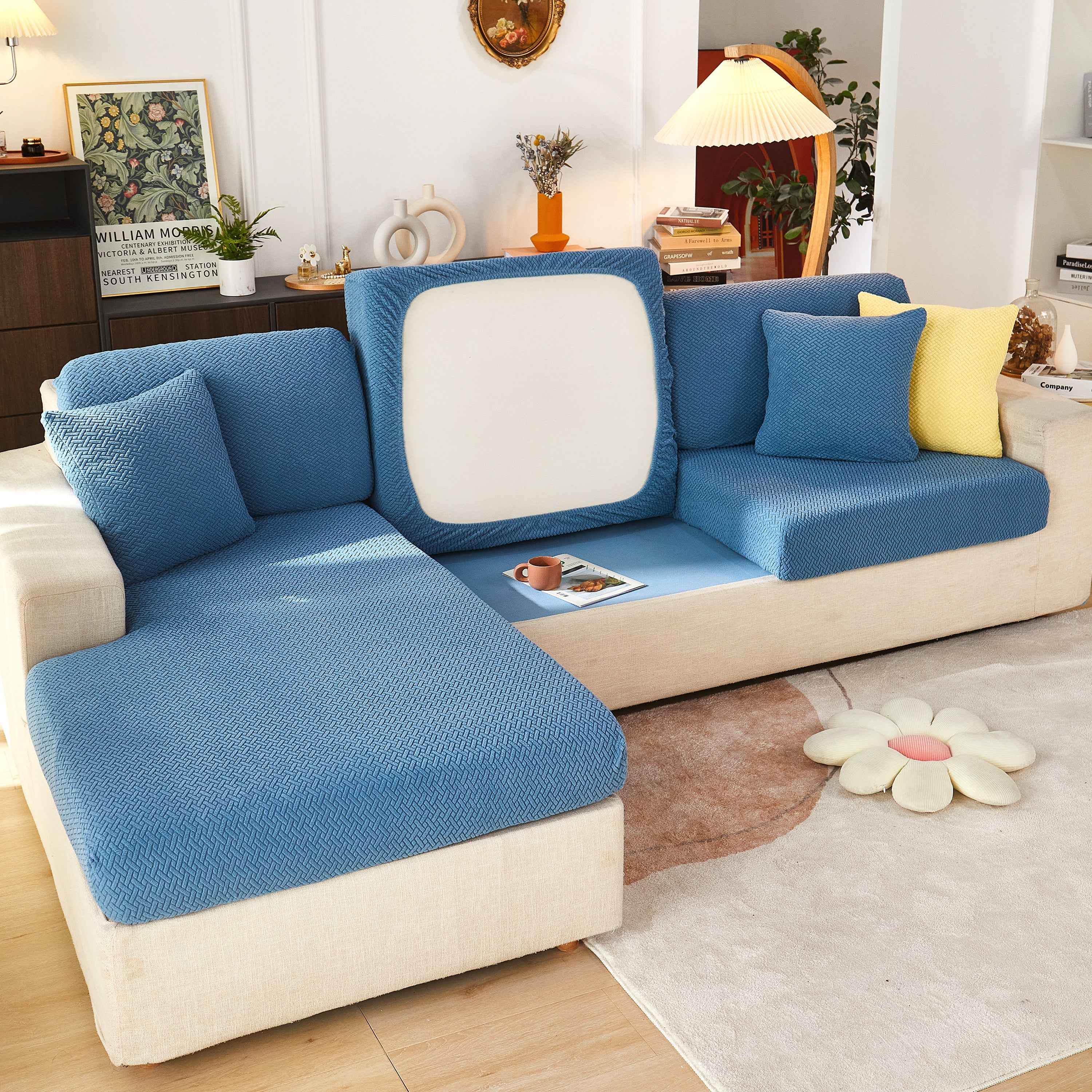 High Stretch Separate Cushion Covers Sofa Slipcover for L-Shaped Sectional Couch