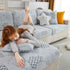 Happy Puzzle Jacquard Fleece Stretchable Cushion Cover, Non-Slip L Shaped Couch Covers for Pets