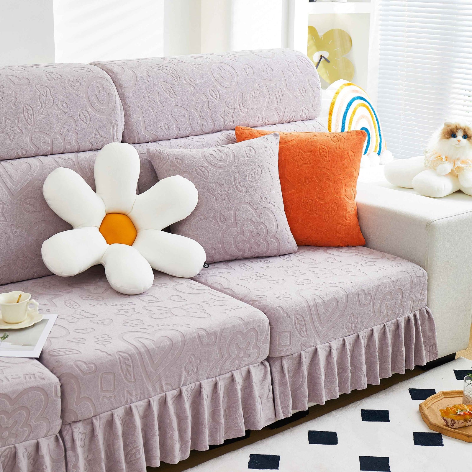 Elastic Skirted Couch Cushion Covers for 1/2/3/4-Seater Sofas, Furniture Protector for Pets, Kids