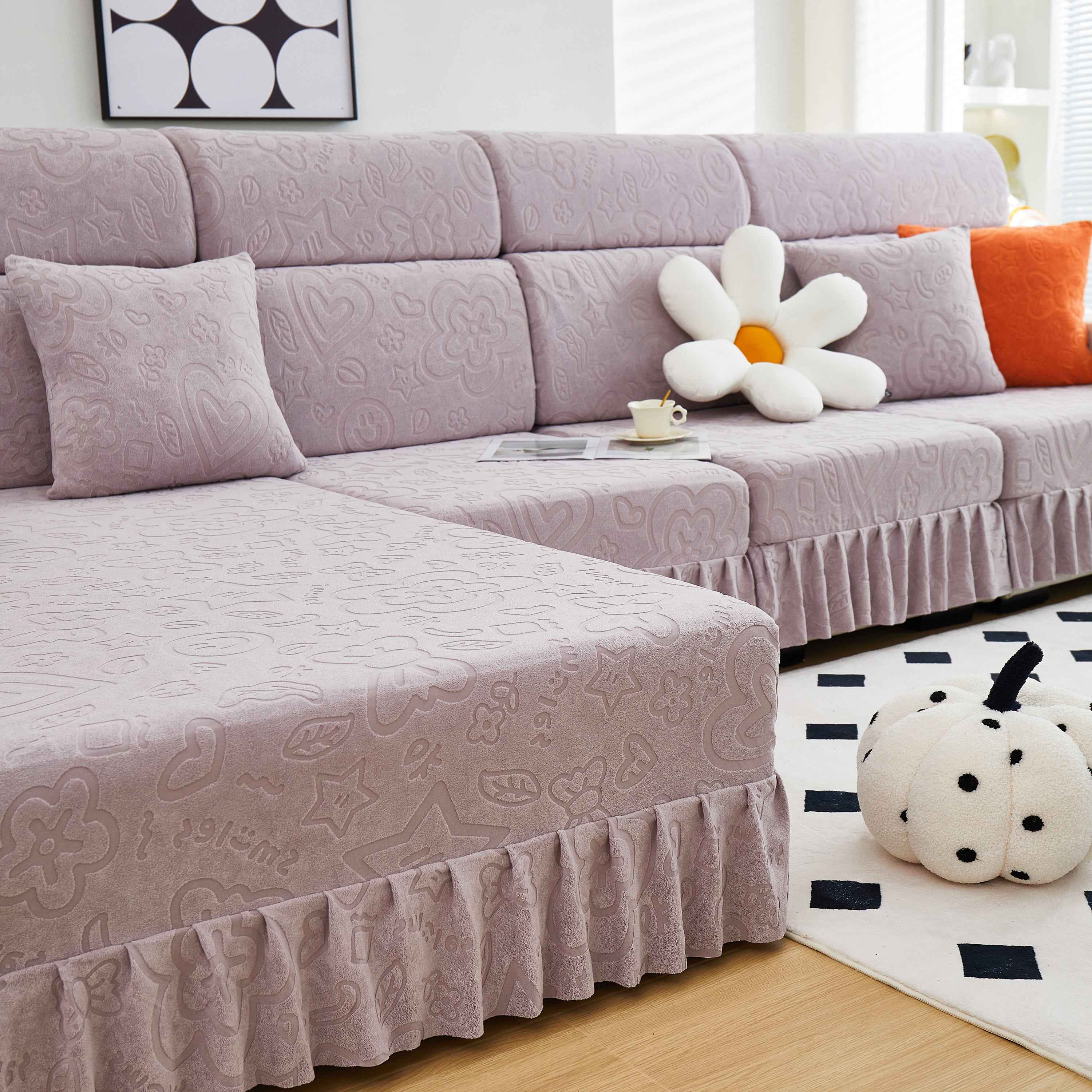 Elastic Skirted Couch Cushion Covers for 1/2/3/4-Seater Sofas, Furniture Protector for Pets, Kids