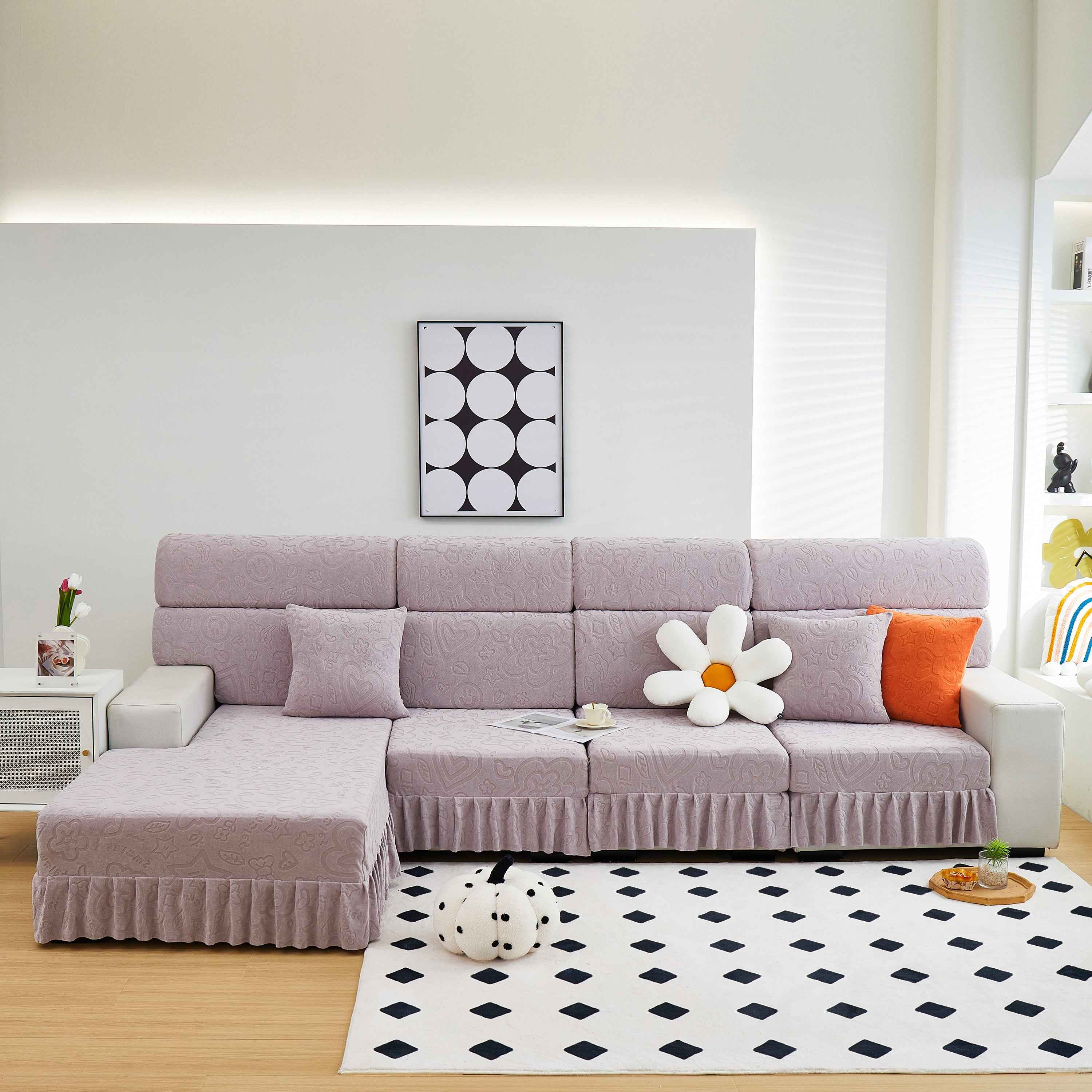 Elastic Skirted Couch Cushion Covers for 1/2/3/4-Seater Sofas, Furniture Protector for Pets, Kids