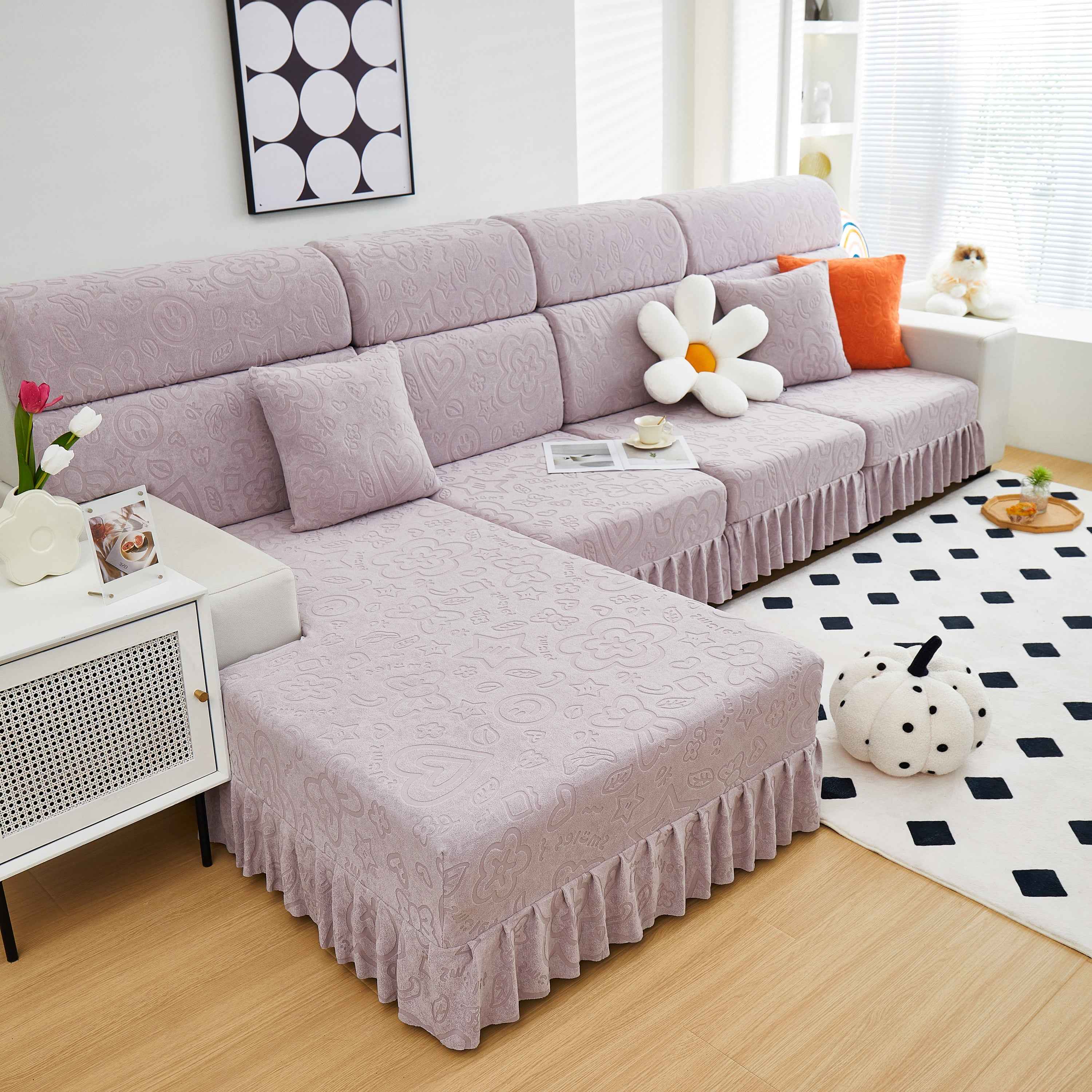 Elastic Skirted Couch Cushion Covers for 1/2/3/4-Seater Sofas, Furniture Protector for Pets, Kids
