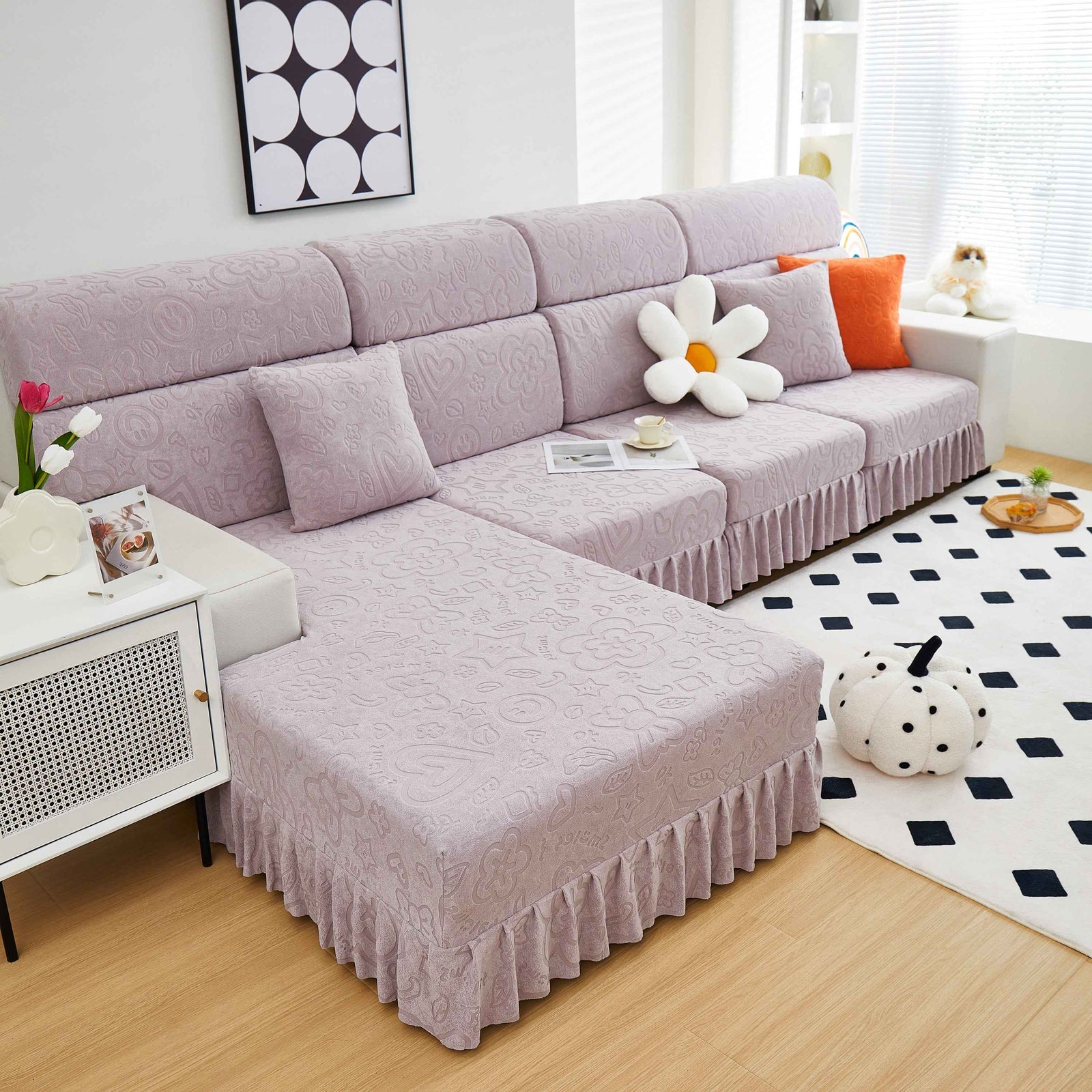 Elastic Skirted Couch Cushion Covers for 1/2/3/4-Seater Sofas, Furniture Protector for Pets, Kids