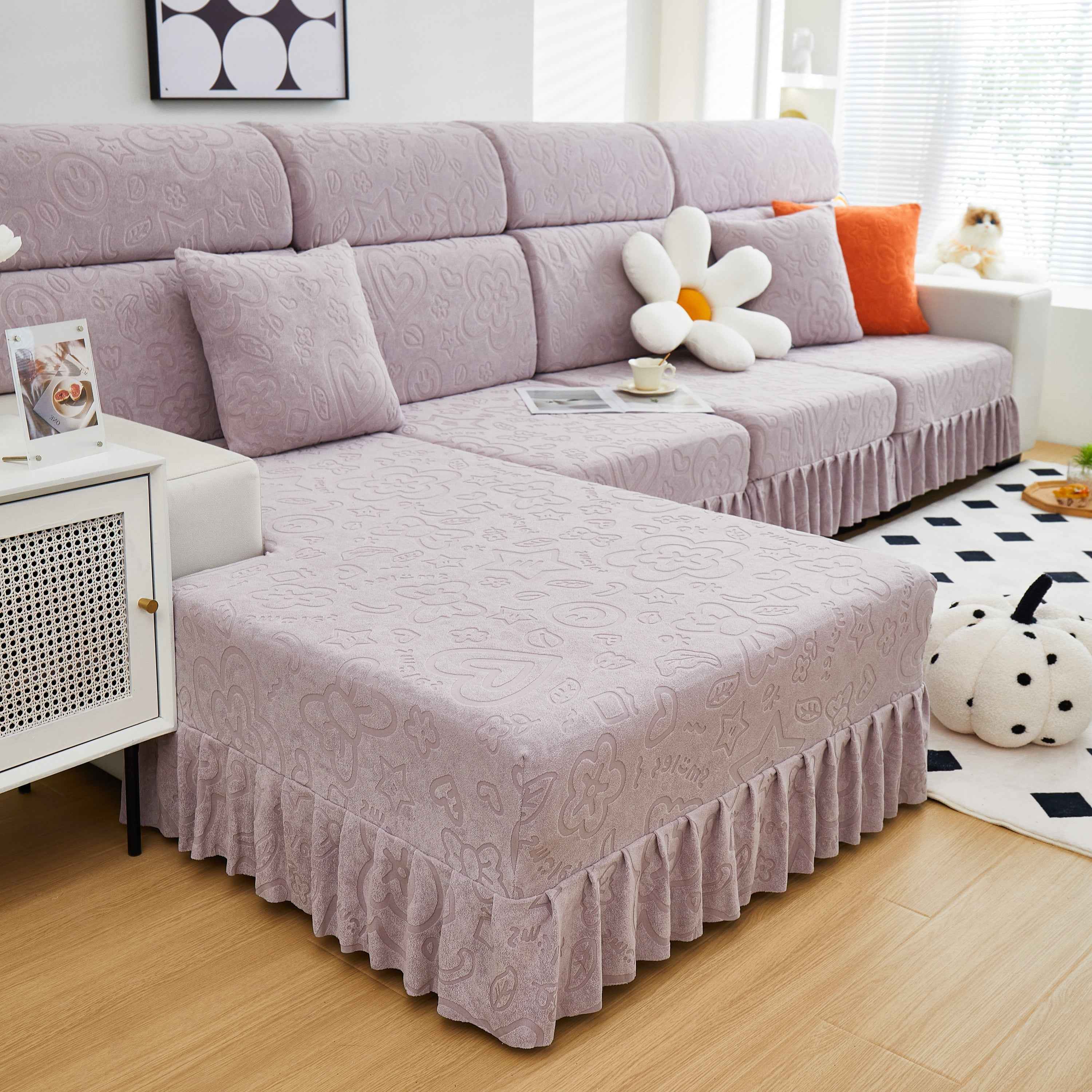 Elastic Skirted Couch Cushion Covers for 1/2/3/4-Seater Sofas, Furniture Protector for Pets, Kids