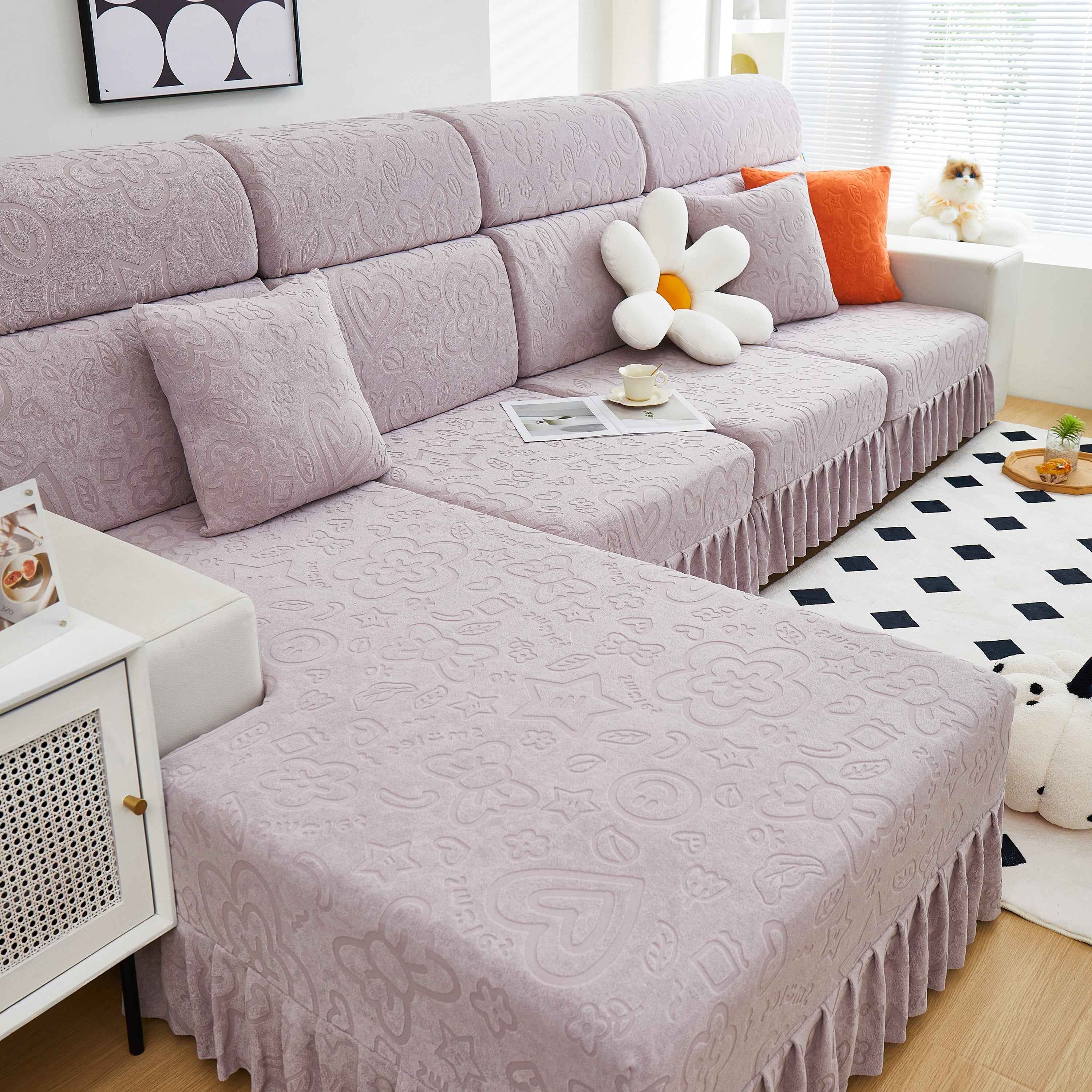 Elastic Skirted Couch Cushion Covers for 1/2/3/4-Seater Sofas, Furniture Protector for Pets, Kids