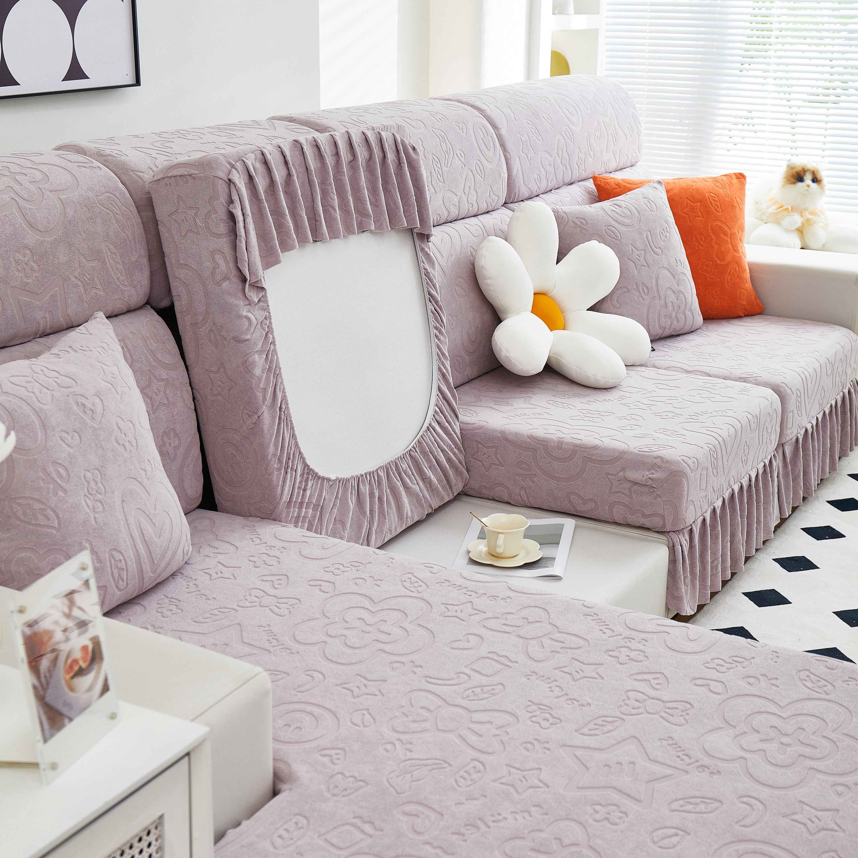 Elastic Skirted Couch Cushion Covers for 1/2/3/4-Seater Sofas, Furniture Protector for Pets, Kids