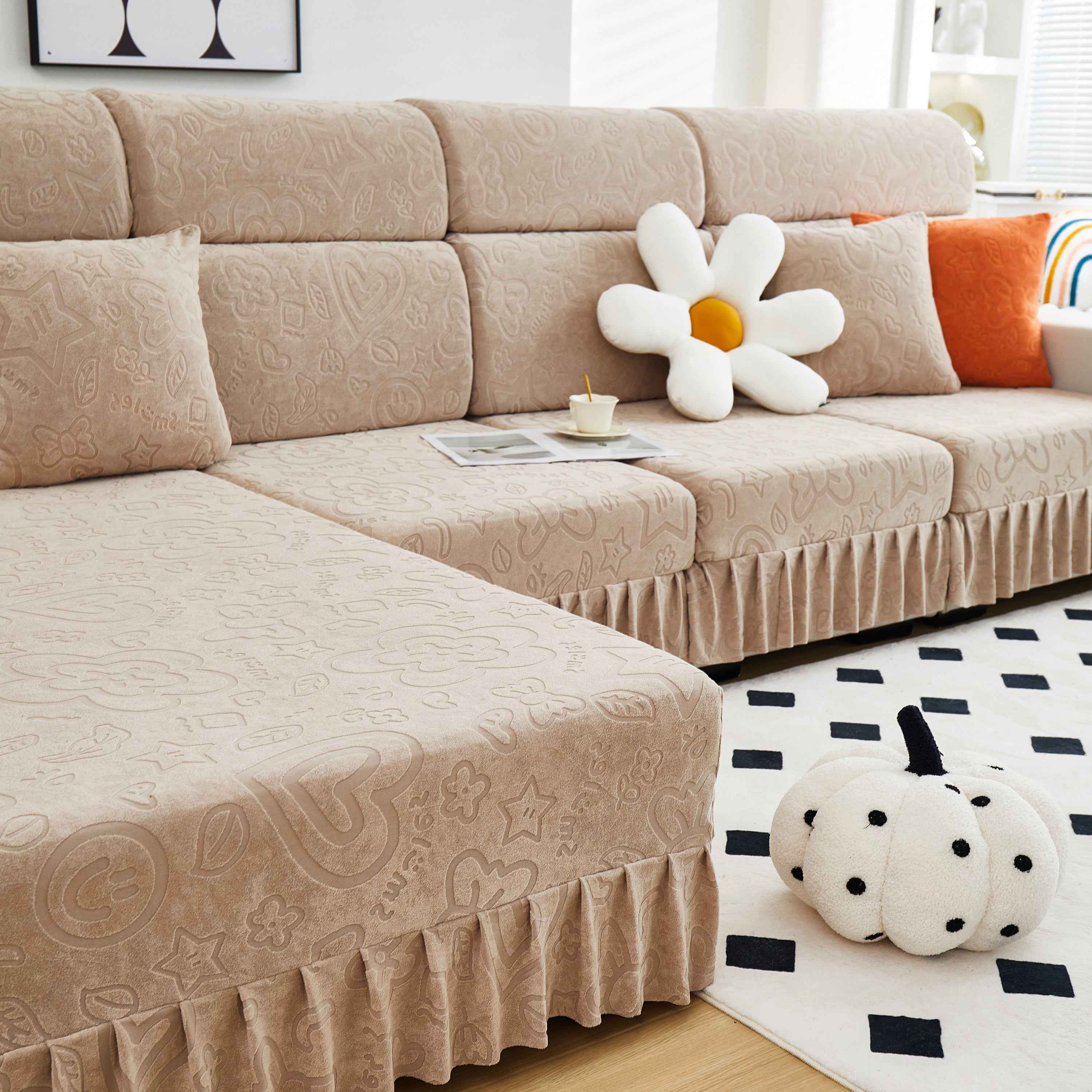 Elastic Skirted Couch Cushion Covers for 1/2/3/4-Seater Sofas, Furniture Protector for Pets, Kids