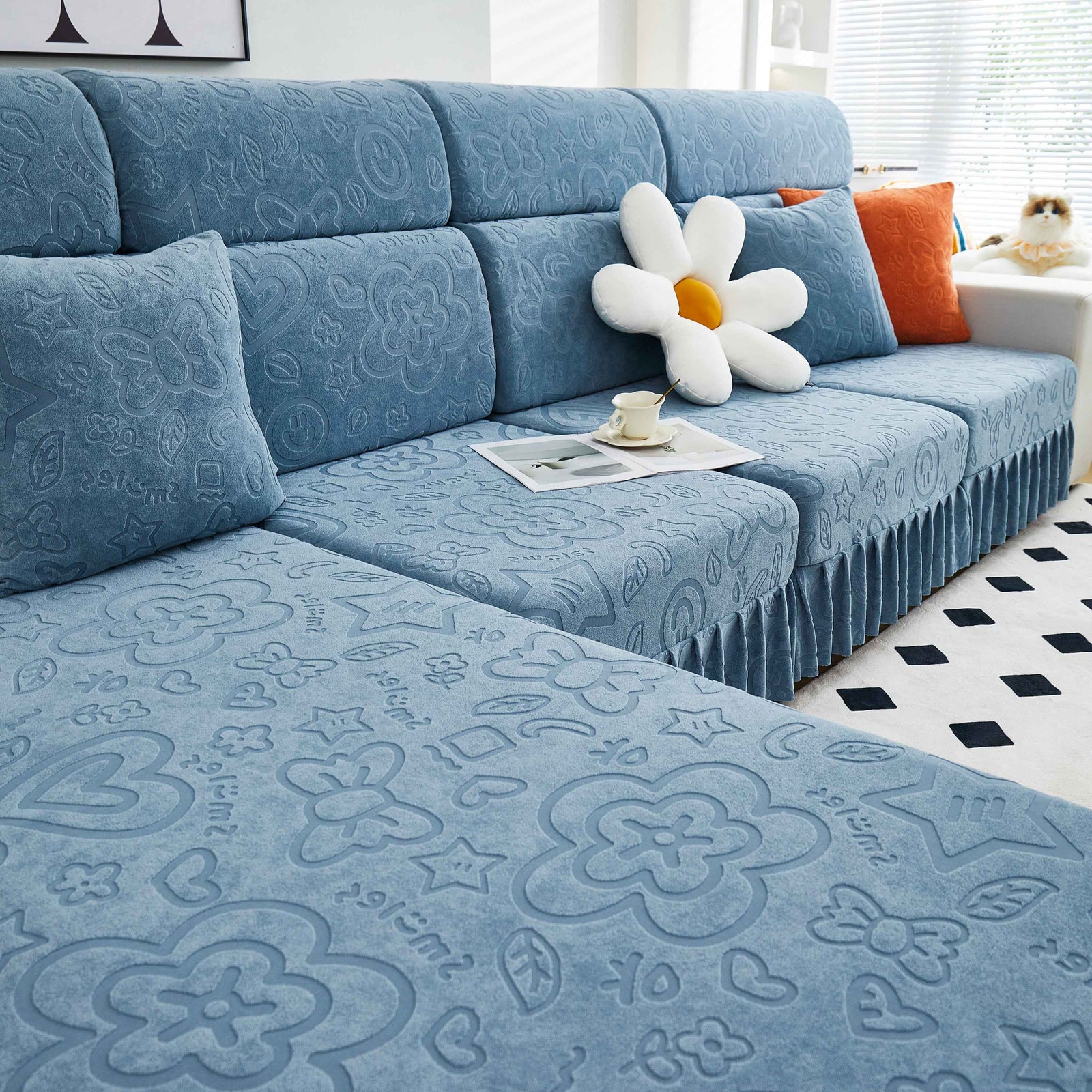 Elastic Skirted Couch Cushion Covers for 1/2/3/4-Seater Sofas, Furniture Protector for Pets, Kids