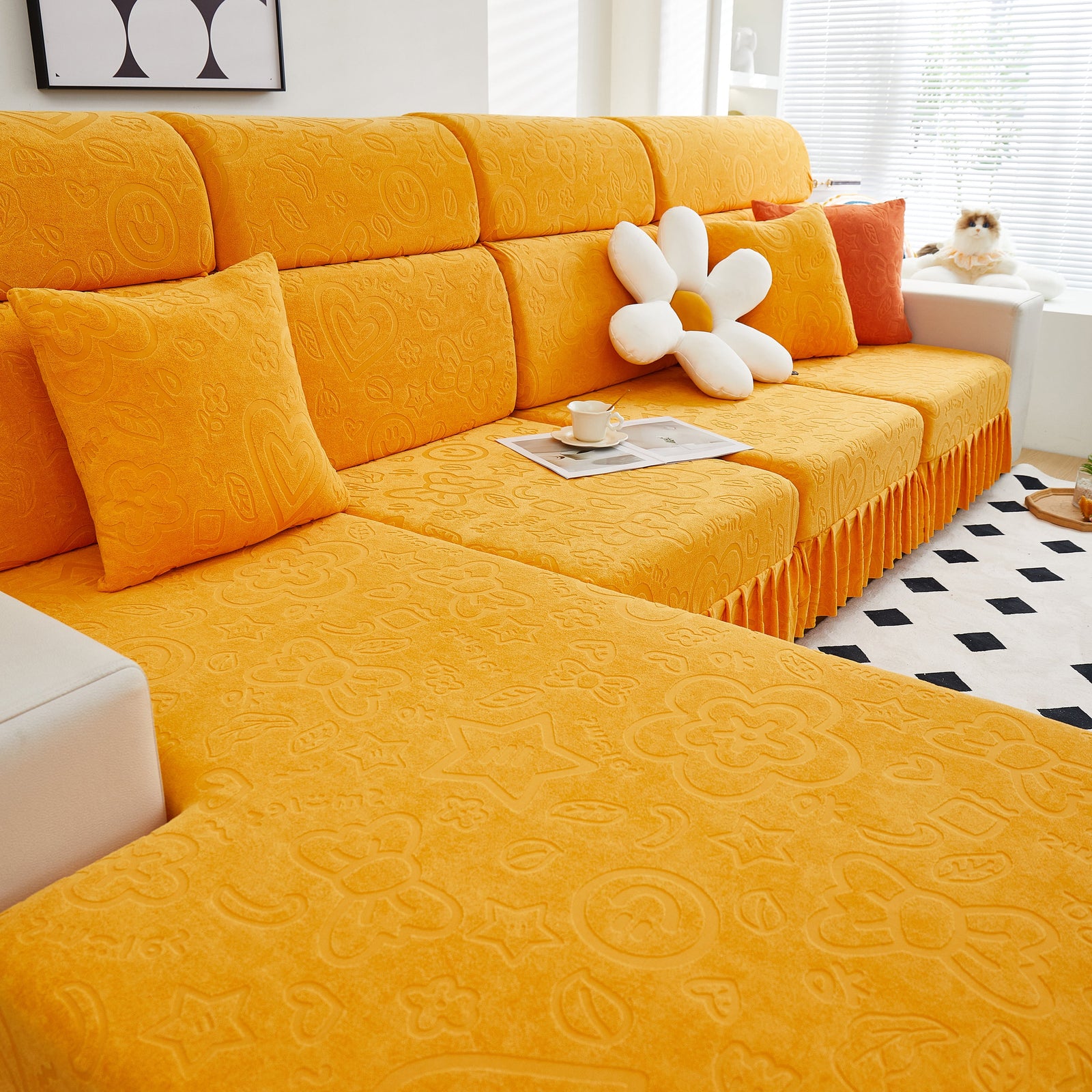 Elastic Skirted Couch Cushion Covers for 1/2/3/4-Seater Sofas, Furniture Protector for Pets, Kids