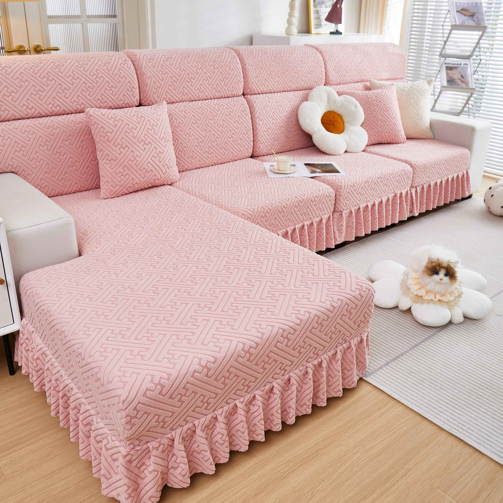 Stretch Sofa Covers with Skirt for Couch Seat and Cushion, Chaise, Sectional, 1/2/3/4 Seater Sofas