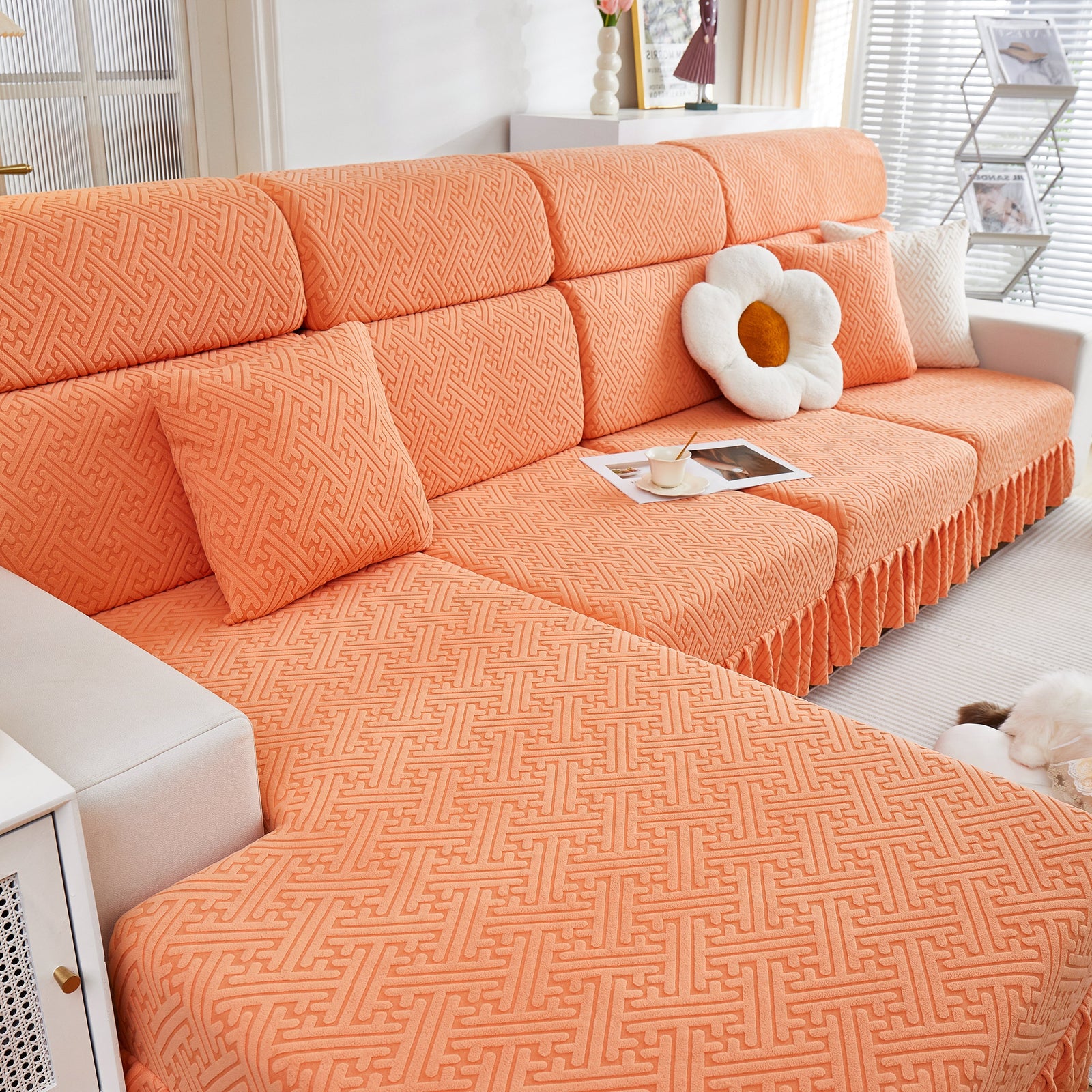 Stretch Sofa Covers with Skirt for Couch Seat and Cushion, Chaise, Sectional, 1/2/3/4 Seater Sofas