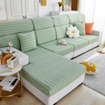 Love Stripe Jacquard Fleece Fabric Stretch Cushion Cover, Non-Slip Furniture Protector for Kids, Couch Cushion Covers