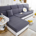 Love Stripe Jacquard Fleece Fabric Stretch Cushion Cover, Non-Slip Furniture Protector for Kids, Couch Cushion Covers
