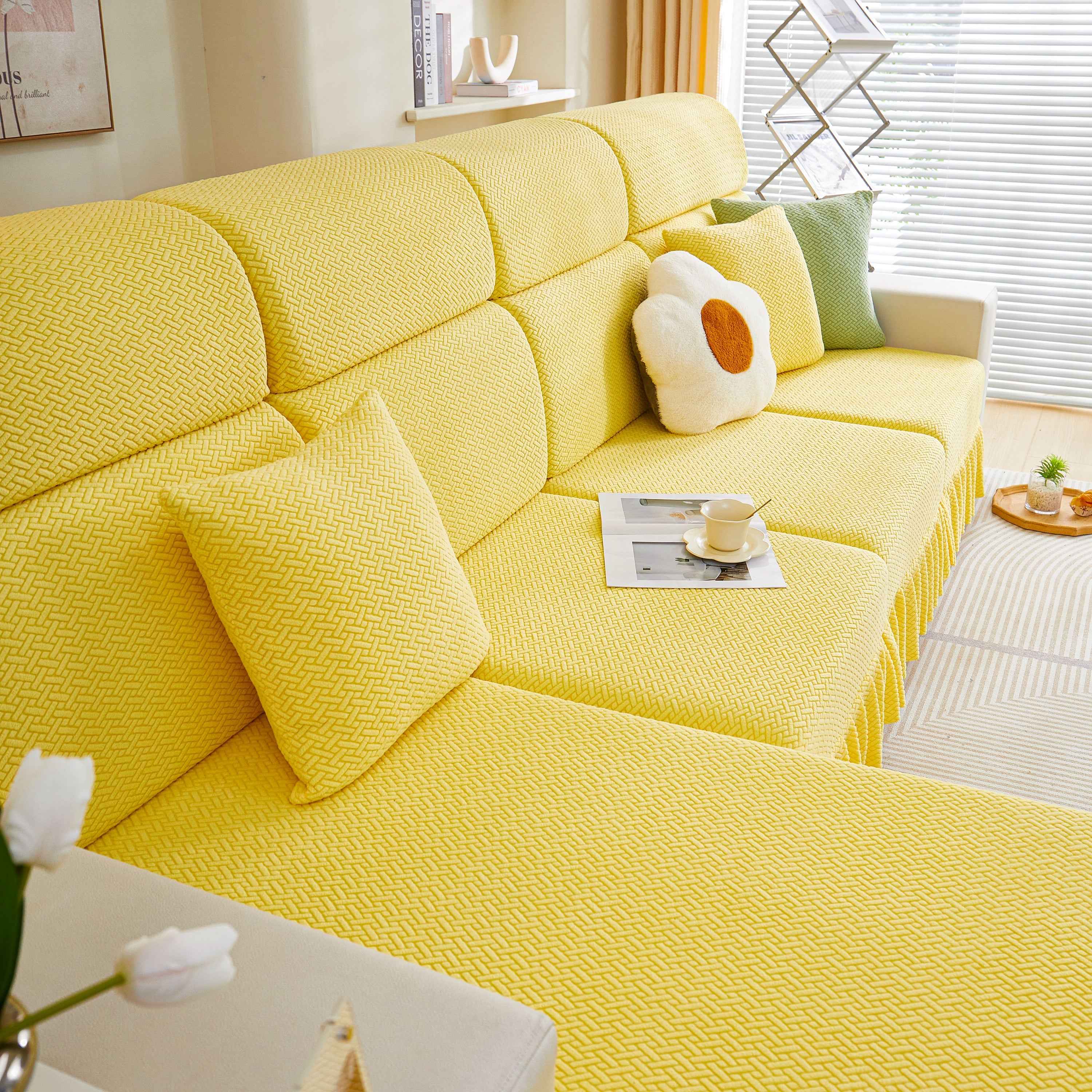 Tailored Sofa Cushion Covers Stretch Couch Seat Covers  with Skirt for Sectional Sofas