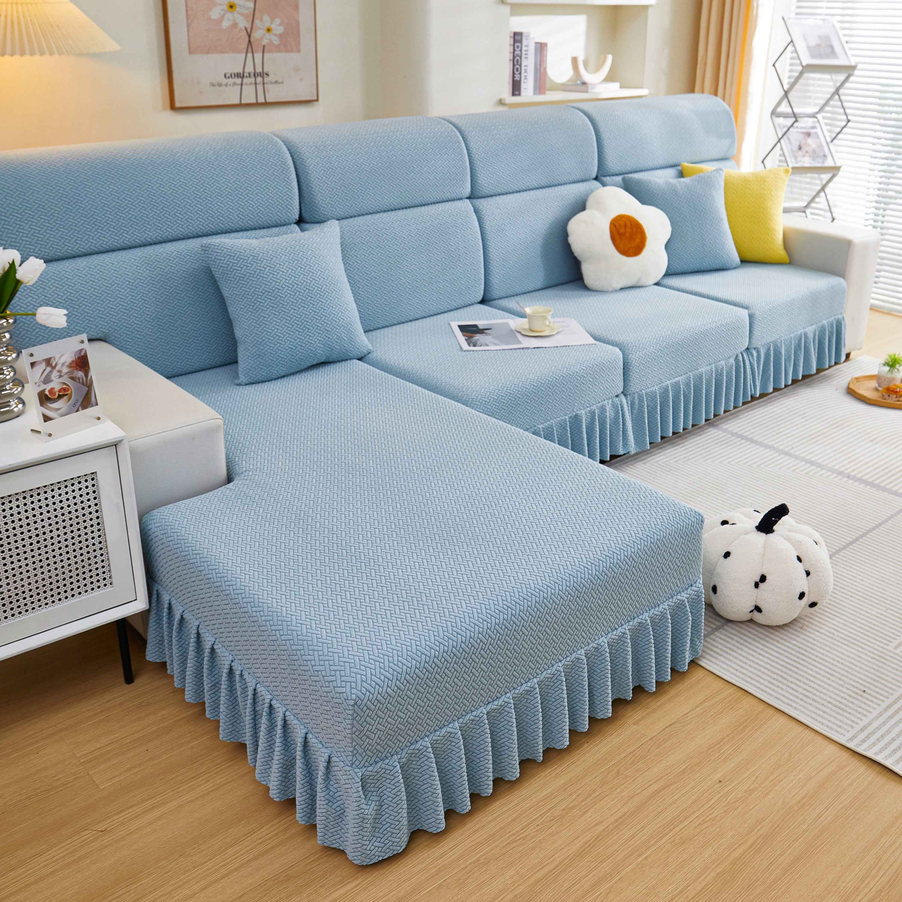 Tailored Sofa Cushion Covers Stretch Couch Seat Covers  with Skirt for Sectional Sofas