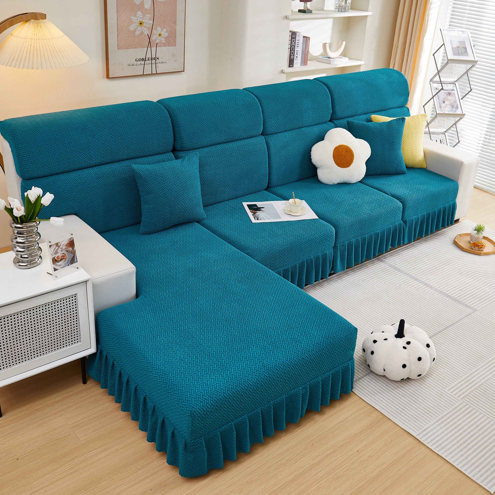 Tailored Sofa Cushion Covers Stretch Couch Seat Covers  with Skirt for Sectional Sofas