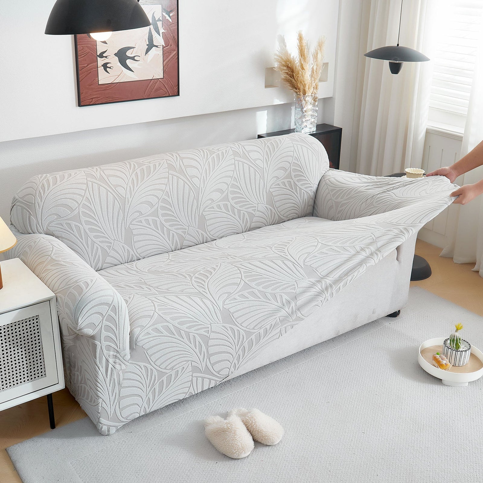 Stretch Sofa Slipcover 1-Piece Furniture Protector Couch with Elastic Bottom for Kids