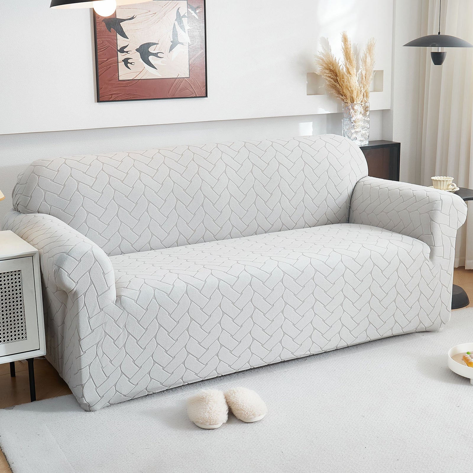 3D Jacquard Couch Slipcover, Washable Non Slip Soft Couch Sofa Cover for Kids, Pets
