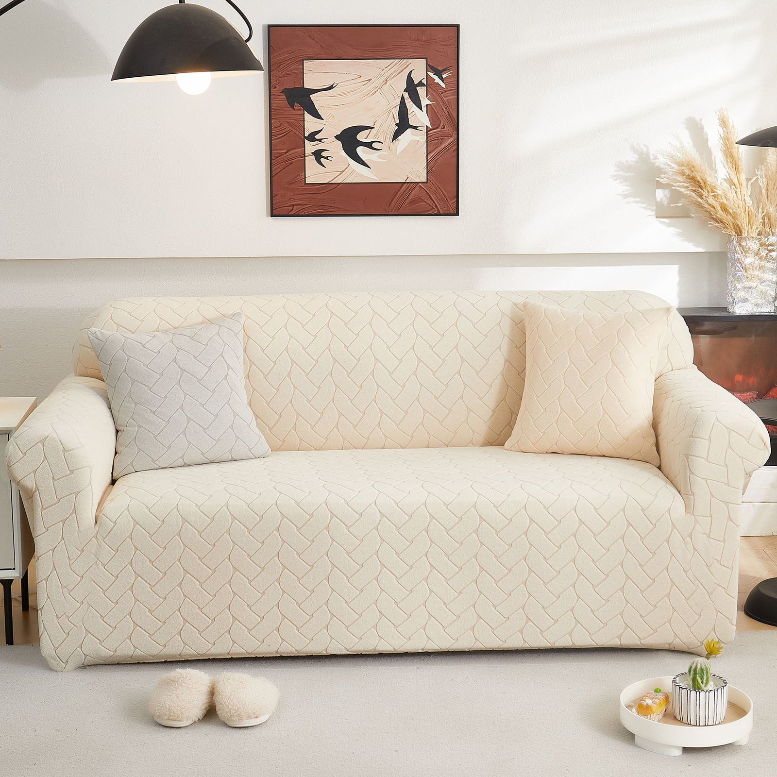 3D Jacquard Couch Slipcover, Washable Non Slip Soft Couch Sofa Cover for Kids, Pets