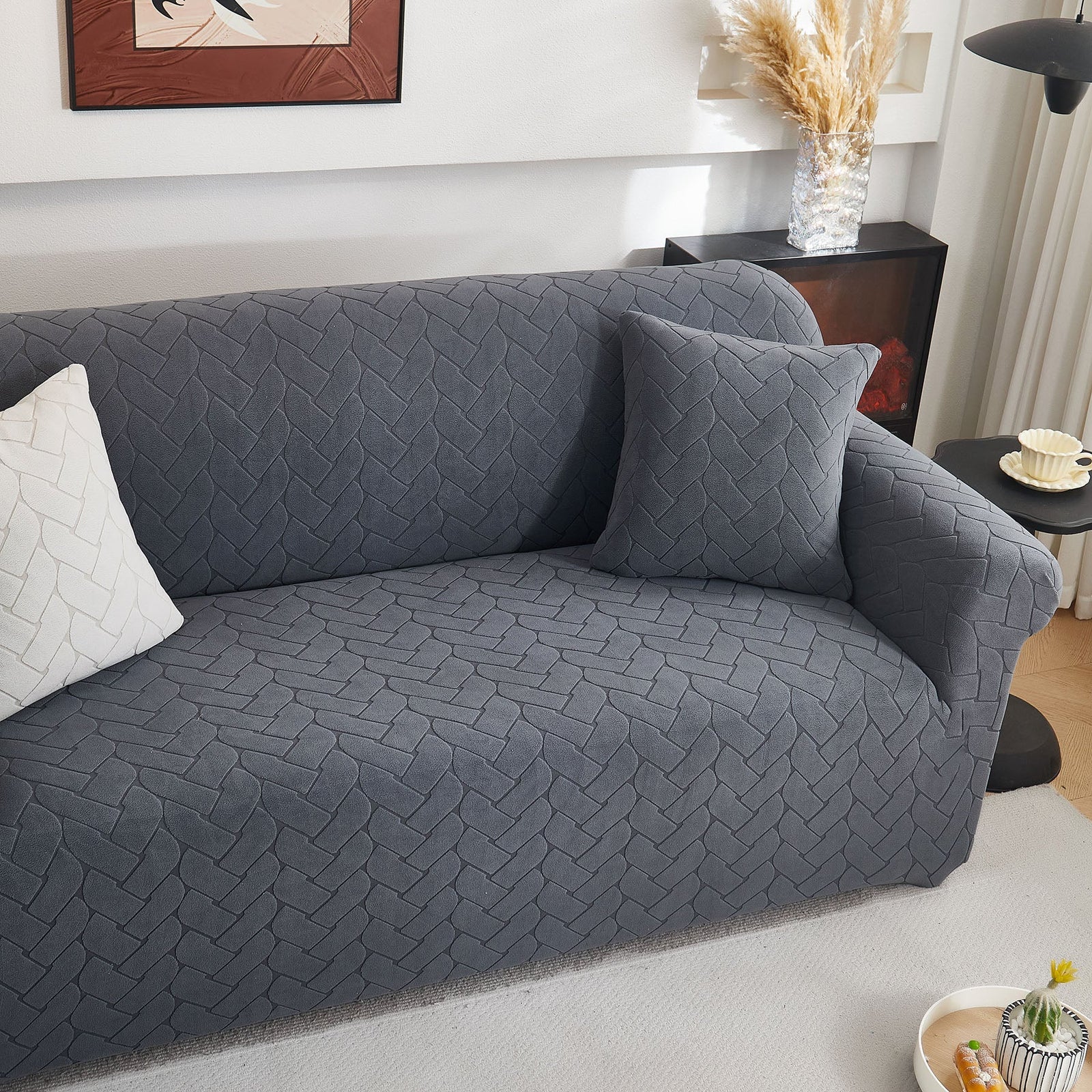 3D Jacquard Couch Slipcover, Washable Non Slip Soft Couch Sofa Cover for Kids, Pets