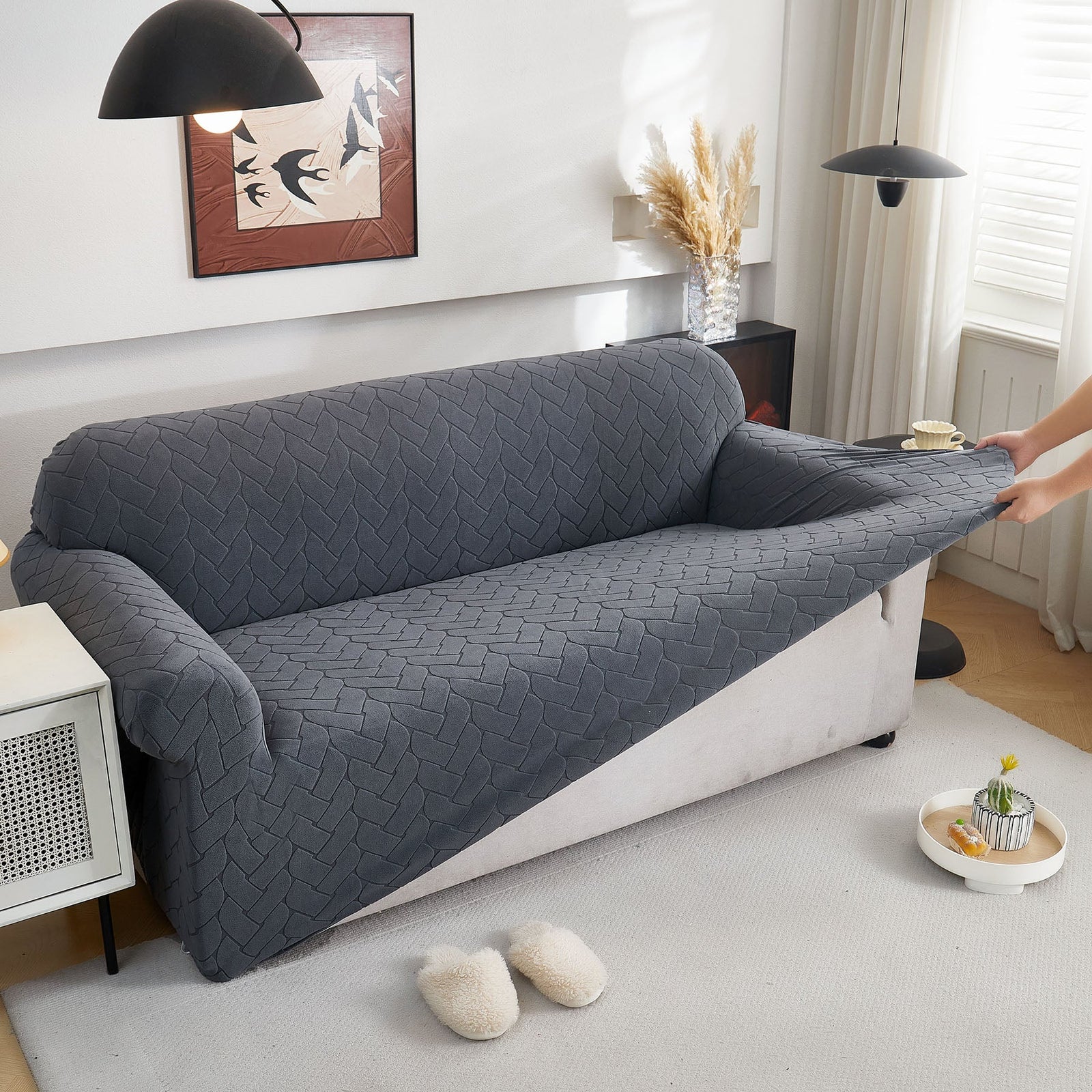 3D Jacquard Couch Slipcover, Washable Non Slip Soft Couch Sofa Cover for Kids, Pets