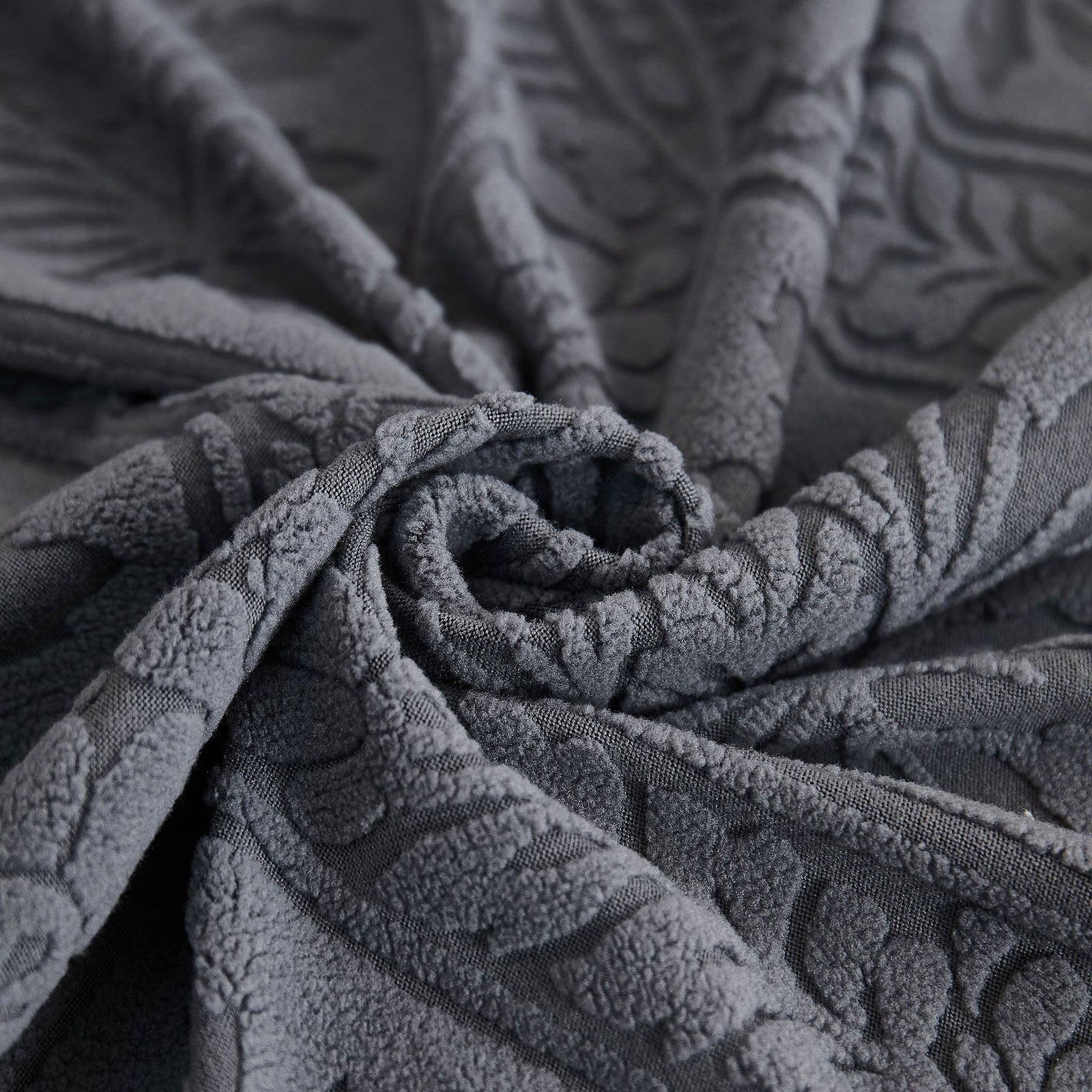 3D Baroque Floral Stretch Sofa Cover Elastic Polar Fleece Couch Slipcover with Straps