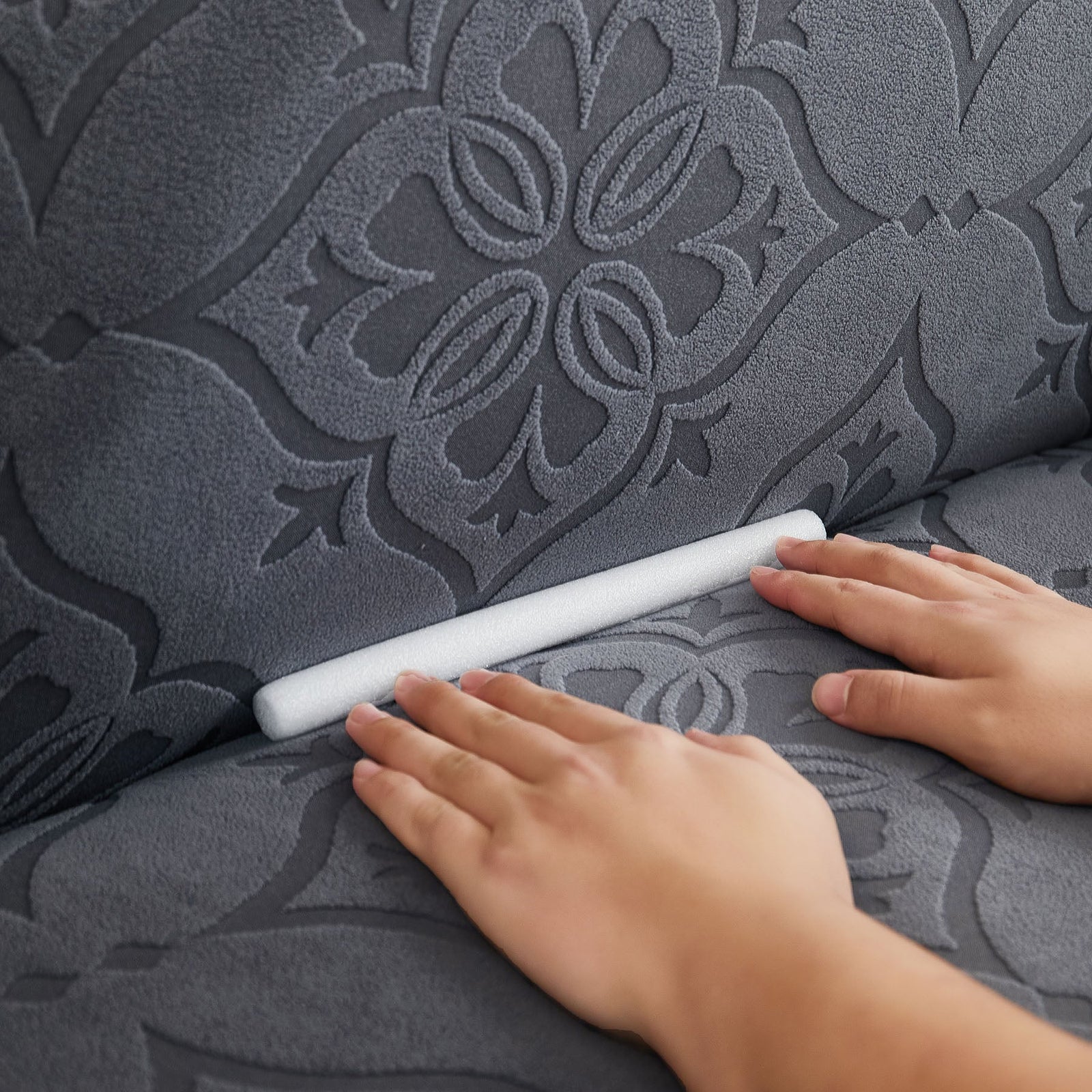 3D Damask Jacquard Stretch Sofa Cover Thick Polar Fleece Couch Slipcover with Straps