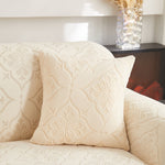 3D Damask Jacquard Stretch Sofa Cover Thick Polar Fleece Couch Slipcover with Straps