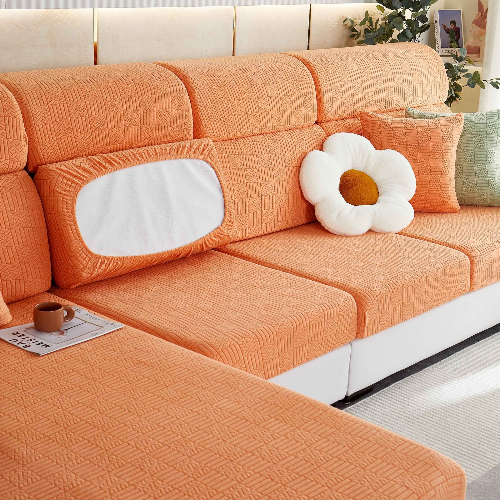 Stretchable Jacquard Fleece Sofa Cover Non-Slip Pet Furniture Protector Recliner and Cushion Slipcovers