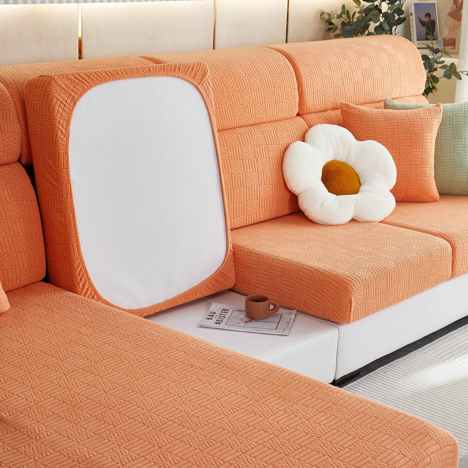 Stretchable Jacquard Fleece Sofa Cover Non-Slip Pet Furniture Protector Recliner and Cushion Slipcovers