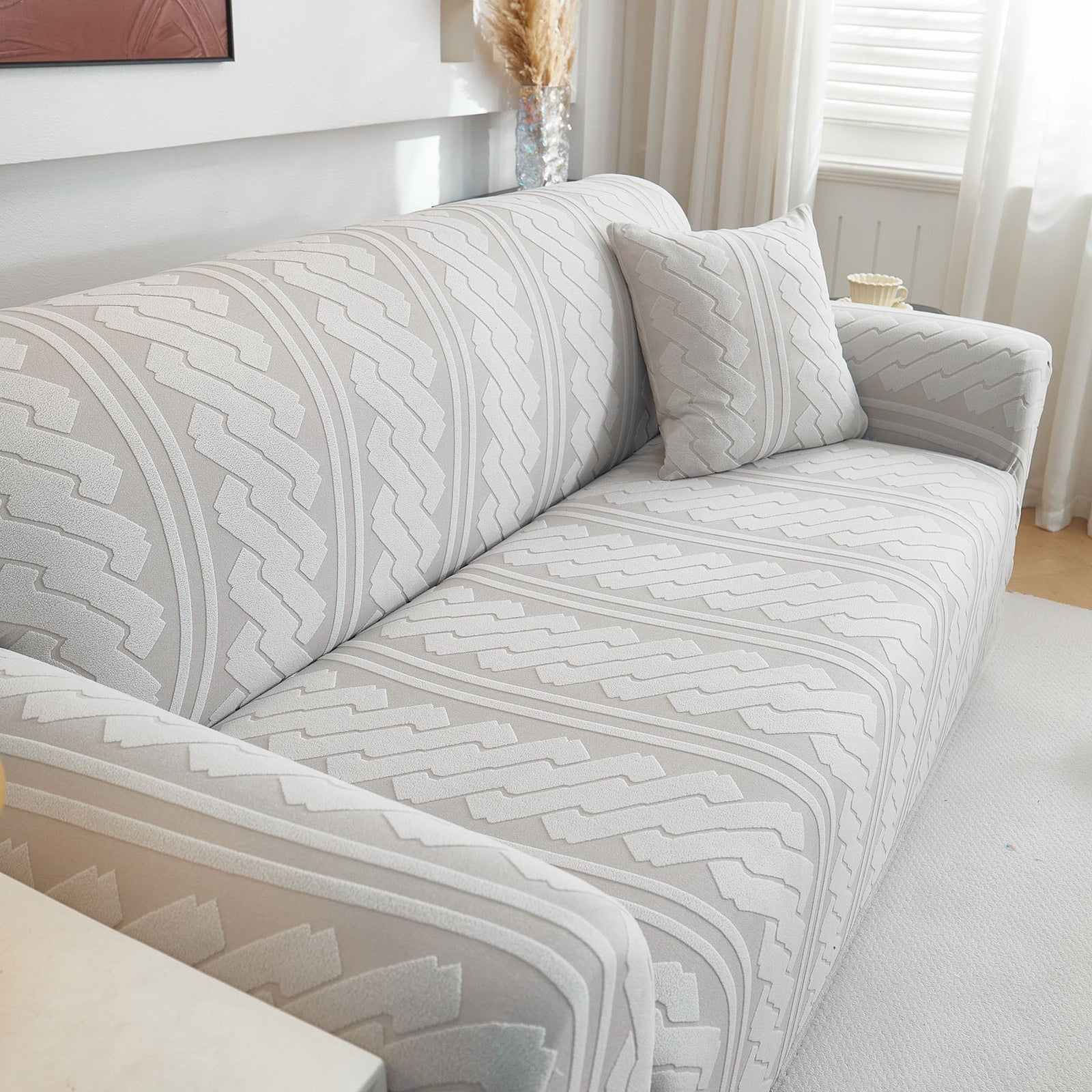 3D Embossed Geometric Couch Slipcover, Stretch Washable Non Slip Furniture Protector