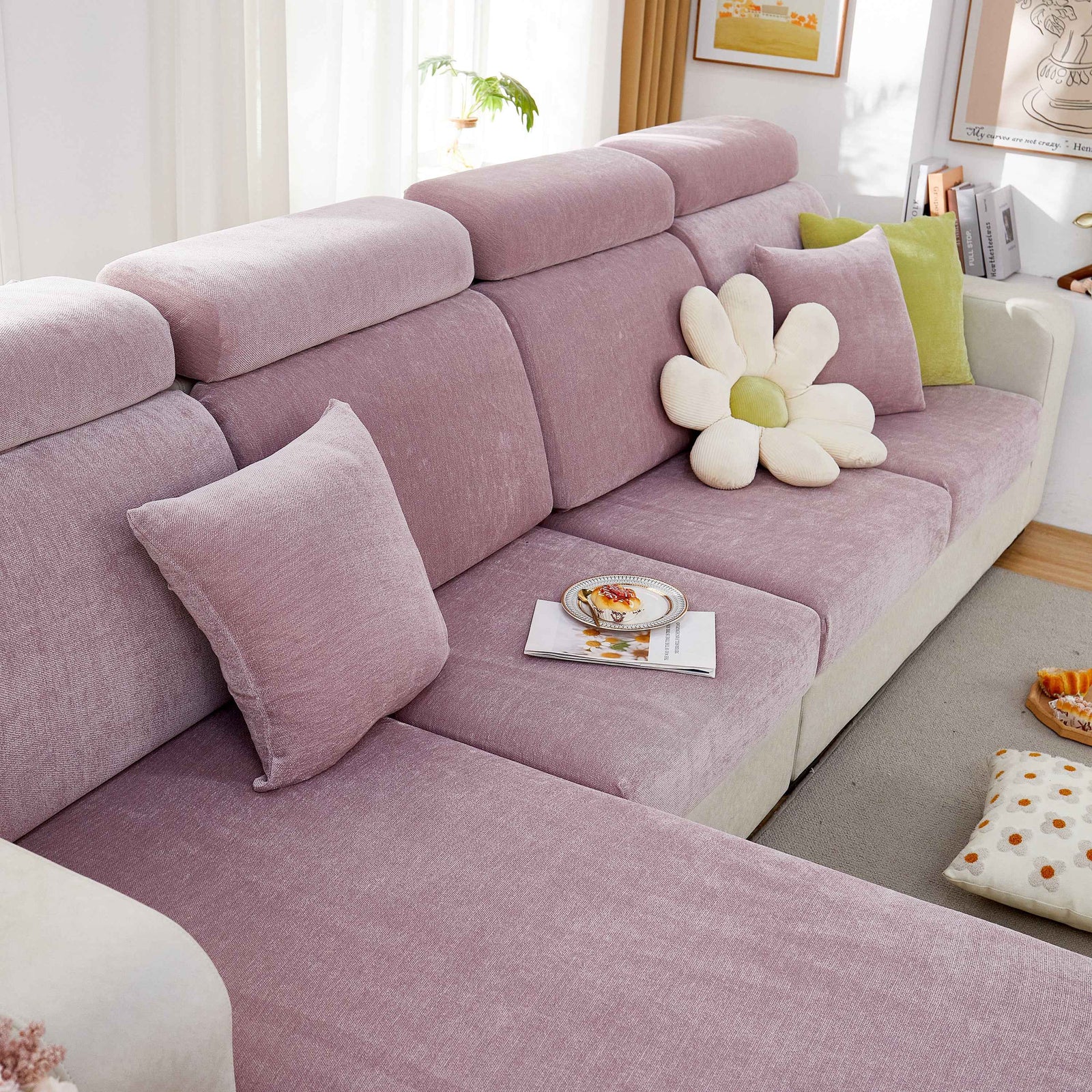 Chenille Cushion Covers for 1/2/3/4 Seater Sofas and L-shaped Couches, Furniture Covers for Pets