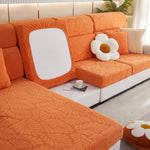 Leaf Pattern Jacquard Fabric Stretchable Cushion Cover, Non-Slip Furniture Protector for Kids, L Shaped Couch Covers