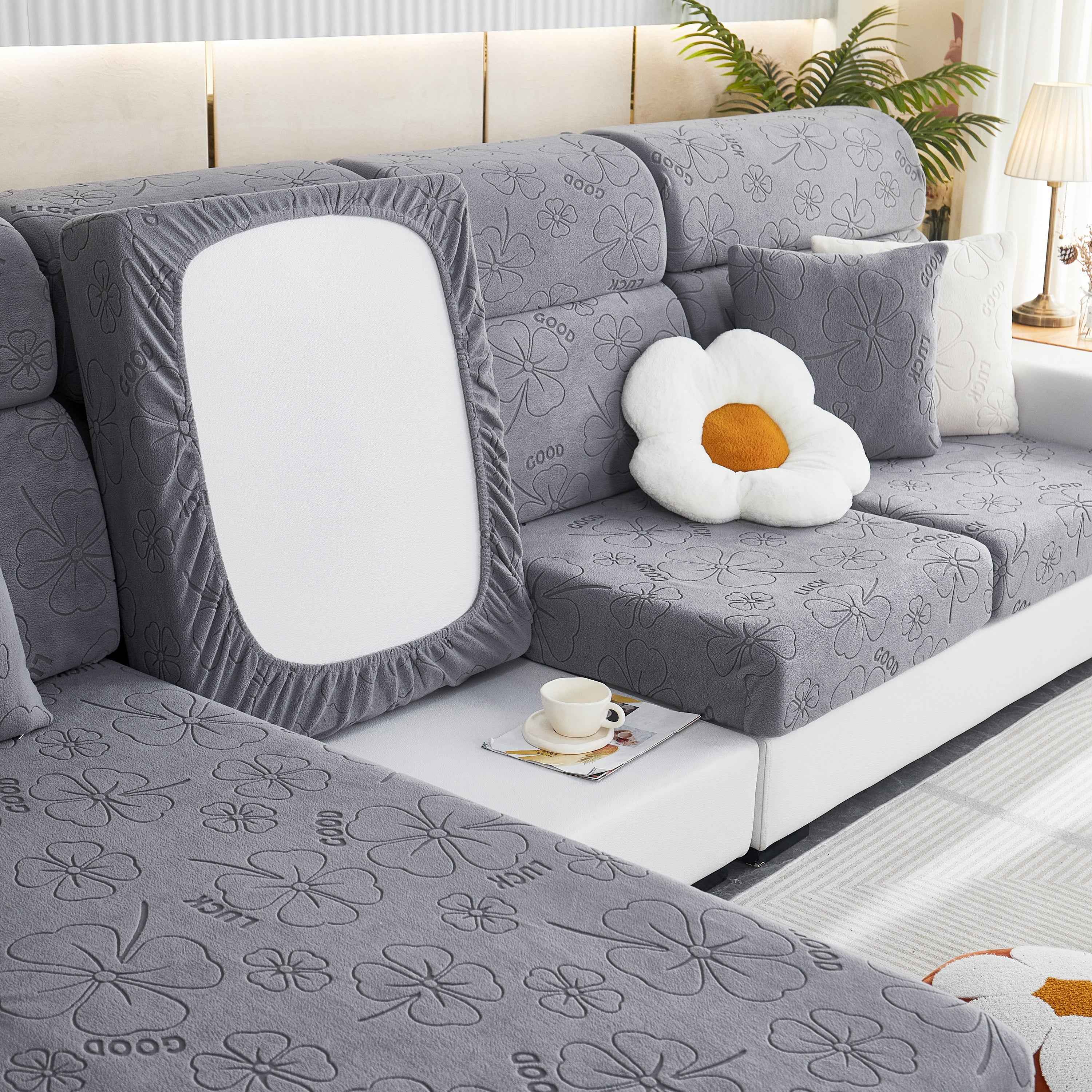 Lucky Clover Slipcover Non-Slip Stretch Jacquard Polar Fleece Sofa Cover for Pets, Cushions, Couches